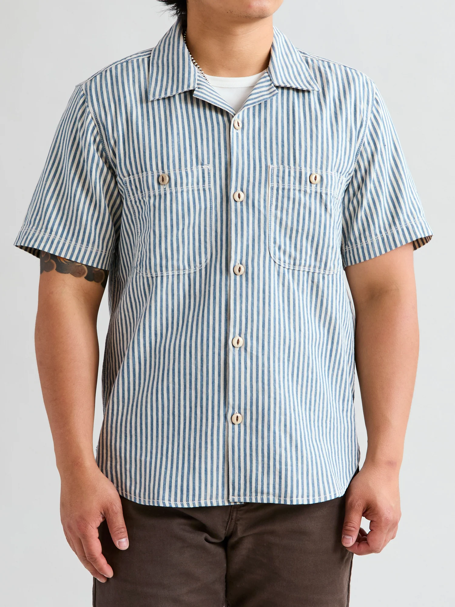 Dayton Short Sleeve Work Shirt in Marine Stripe - Image 2