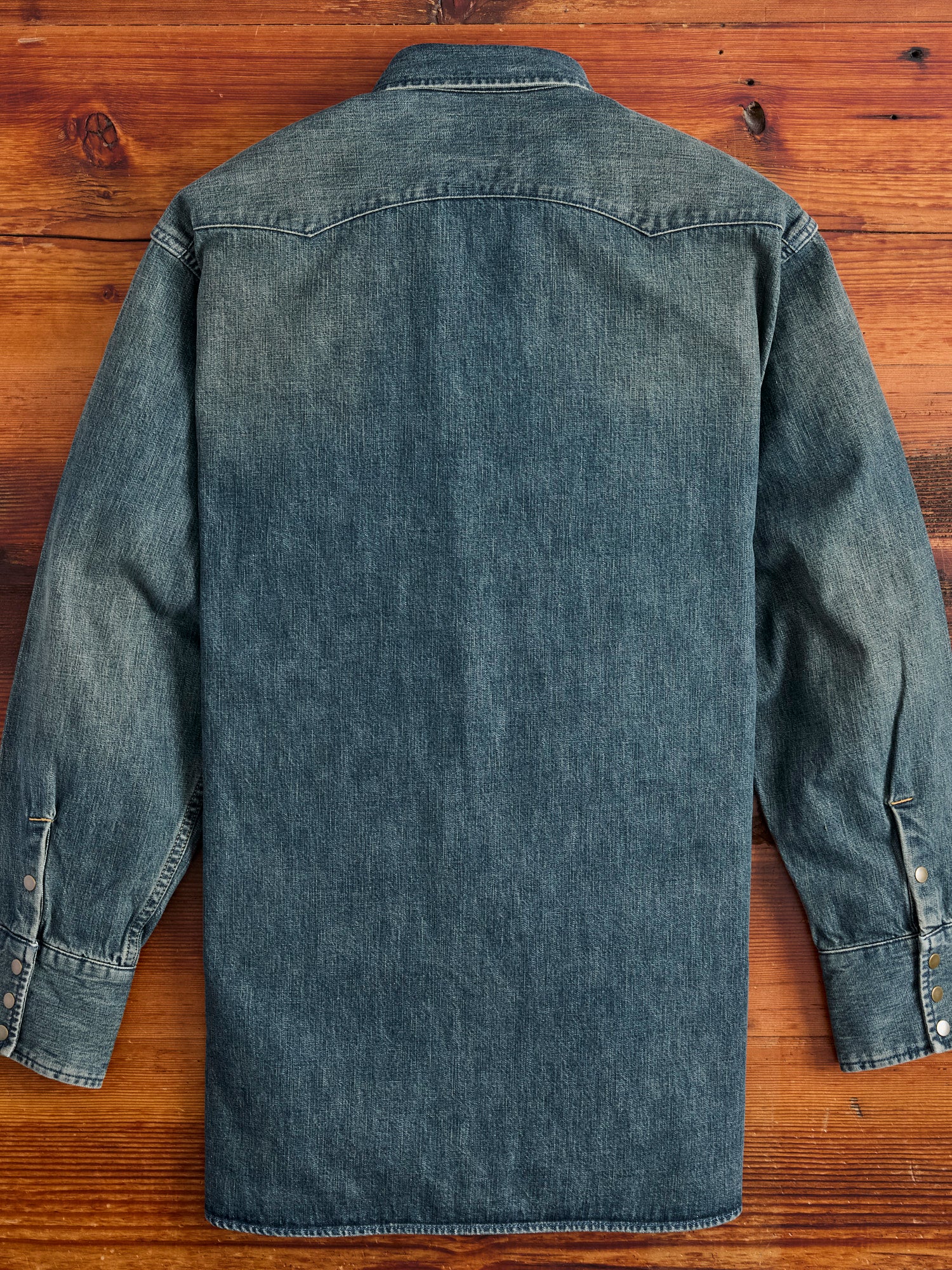 Denim Western Button-Down Shirt in Indigo-Camel Double Dye - Image 3