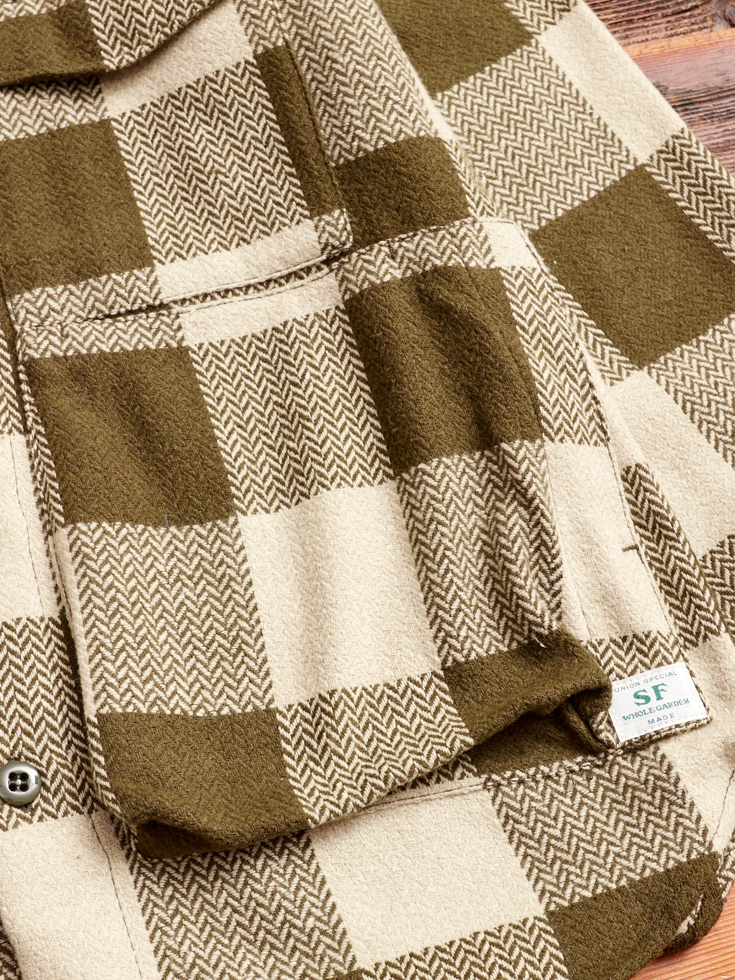 Digs Crew Half Shirt in Olive Herringbone Check - Image 5