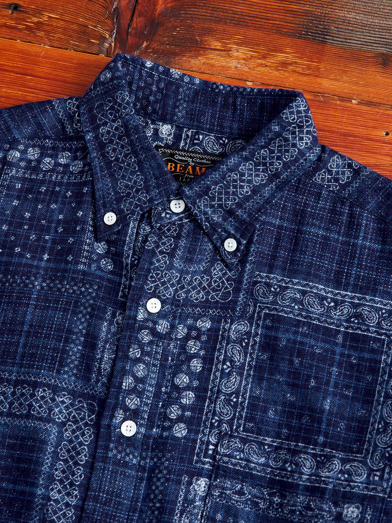 Discharge Print Button-Down Shirt in Indigo - Image 3