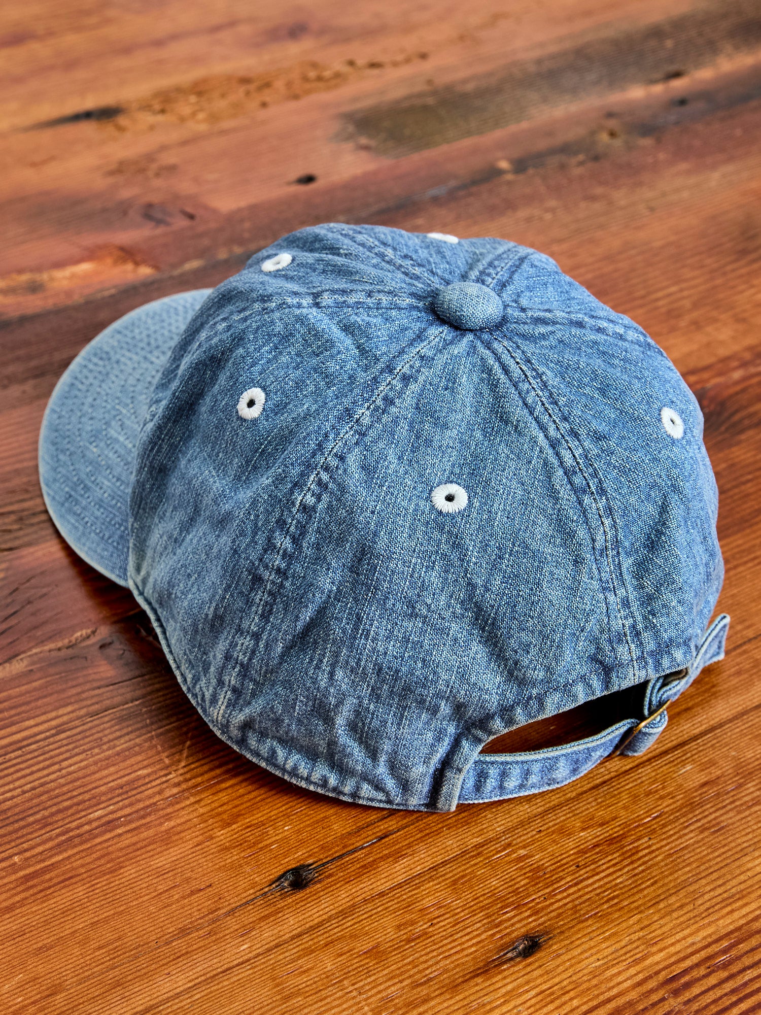Distressed Patch Denim Baseball Cap in Indigo Blue - Image 2