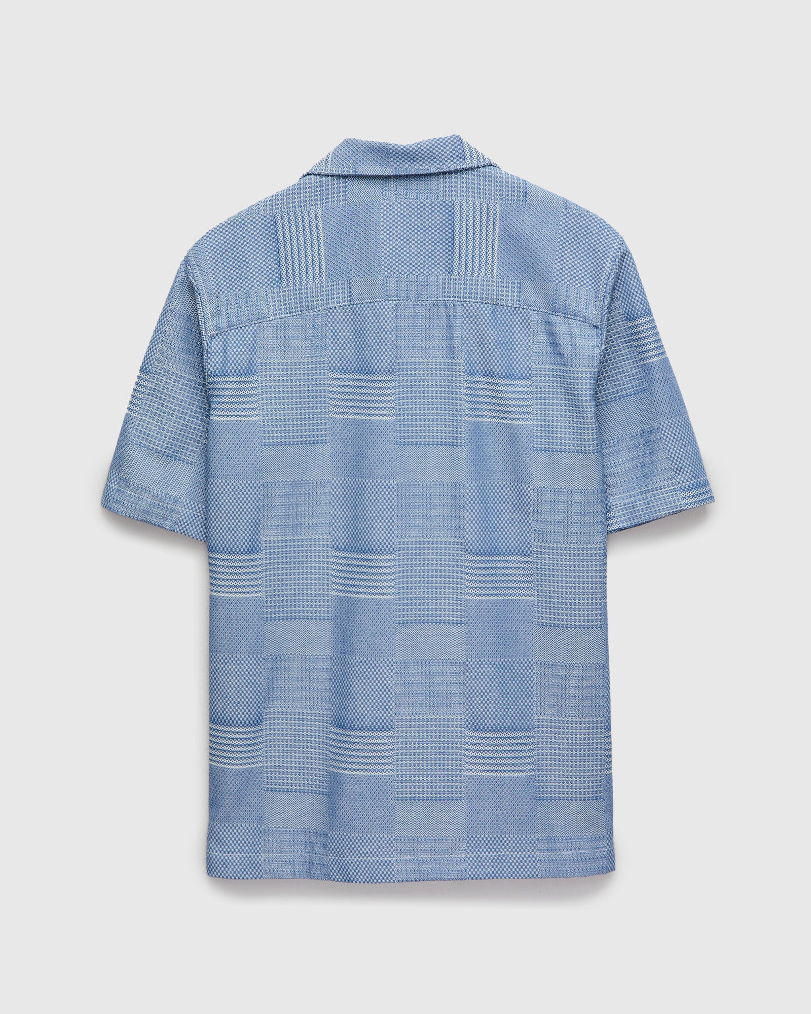 "Dobby Patchwork" Aloha Shirt in Pale Indigo - Image 2