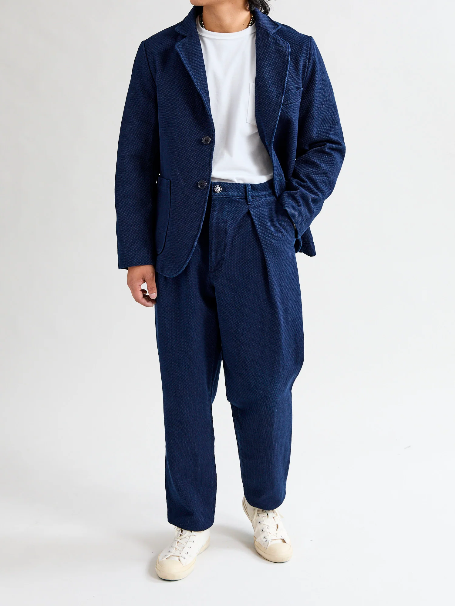 Double Cloth Sashiko Tailored Jacket in Hand Dyed Indigo - Image 12