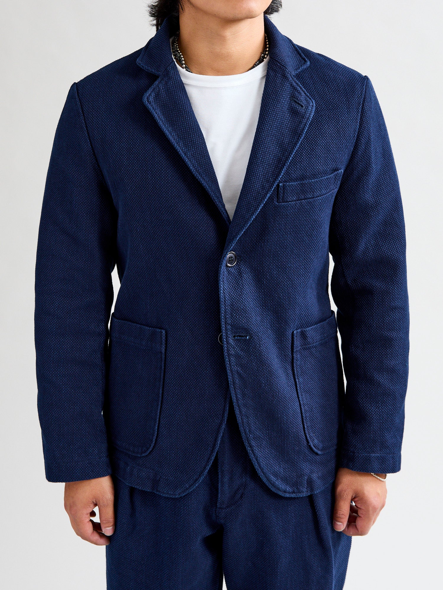 Double Cloth Sashiko Tailored Jacket in Hand Dyed Indigo - Image 2
