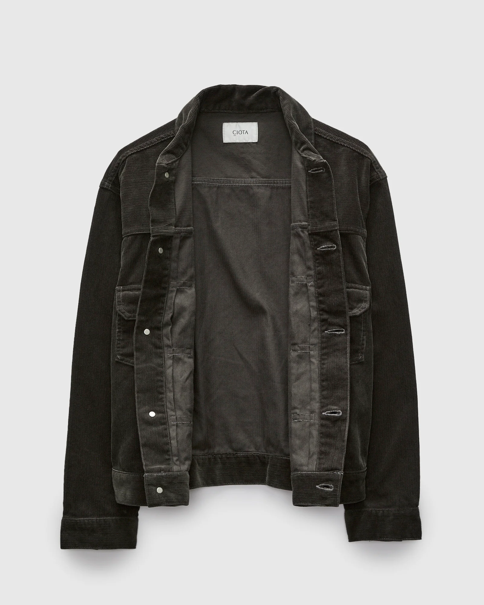 Double Pocket Corduroy Jacket in Charcoal Grey - Image 2