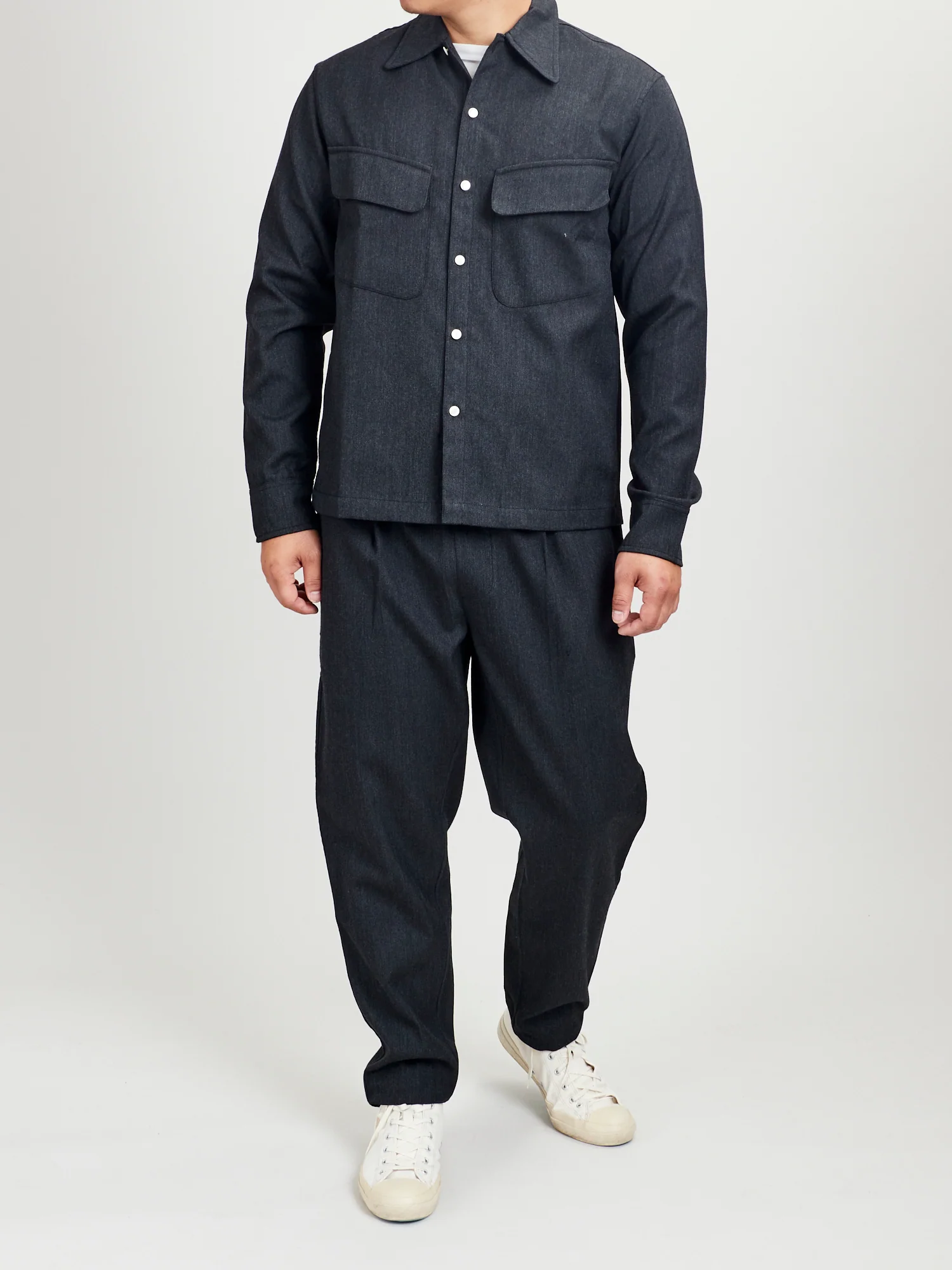 Drawstring Pant in Charcoal Wool Gabardine - Image 8