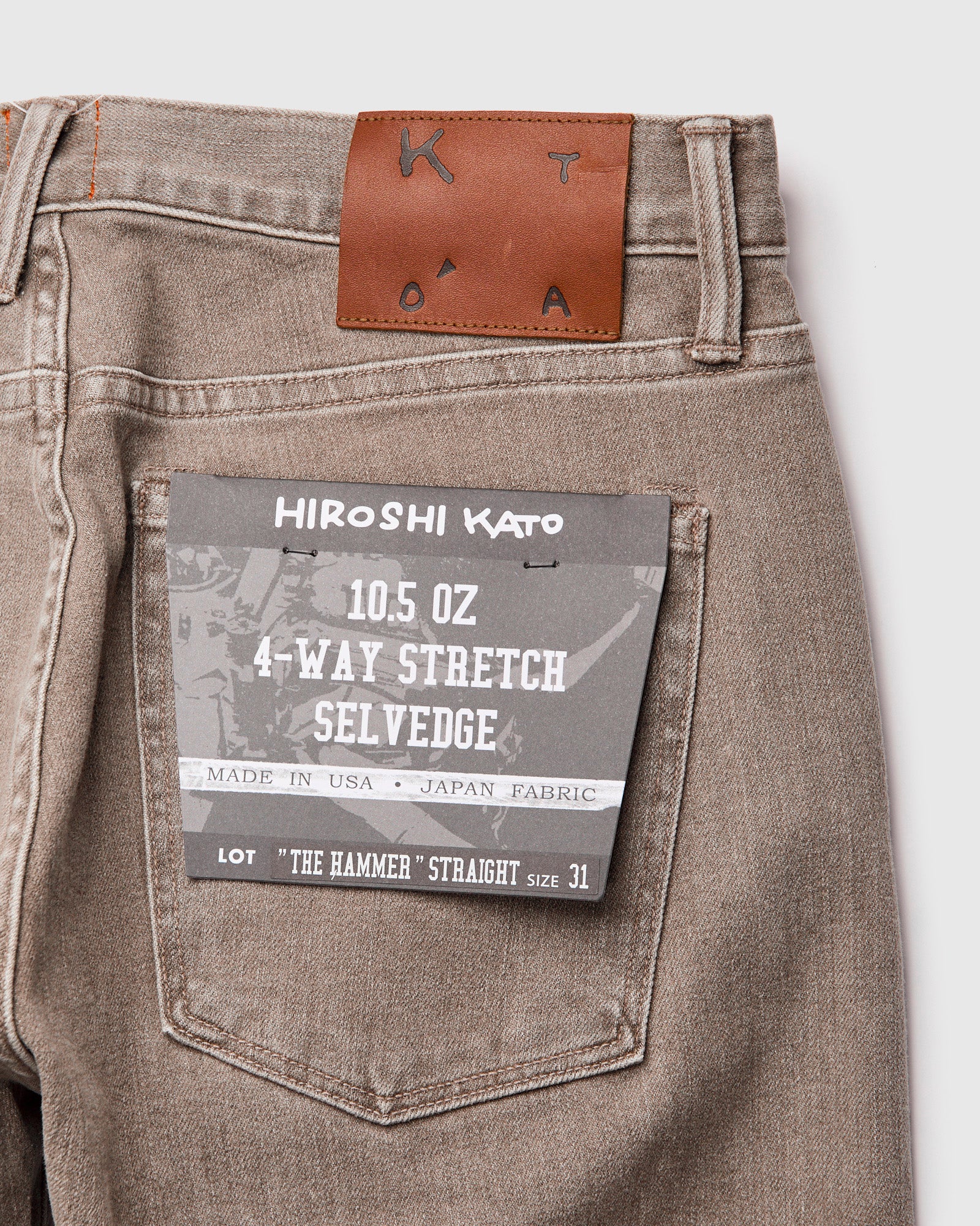 "Dusty Brown" 10.5oz Washed Stretch Selvedge Denim - Hammer Straight - Image 4