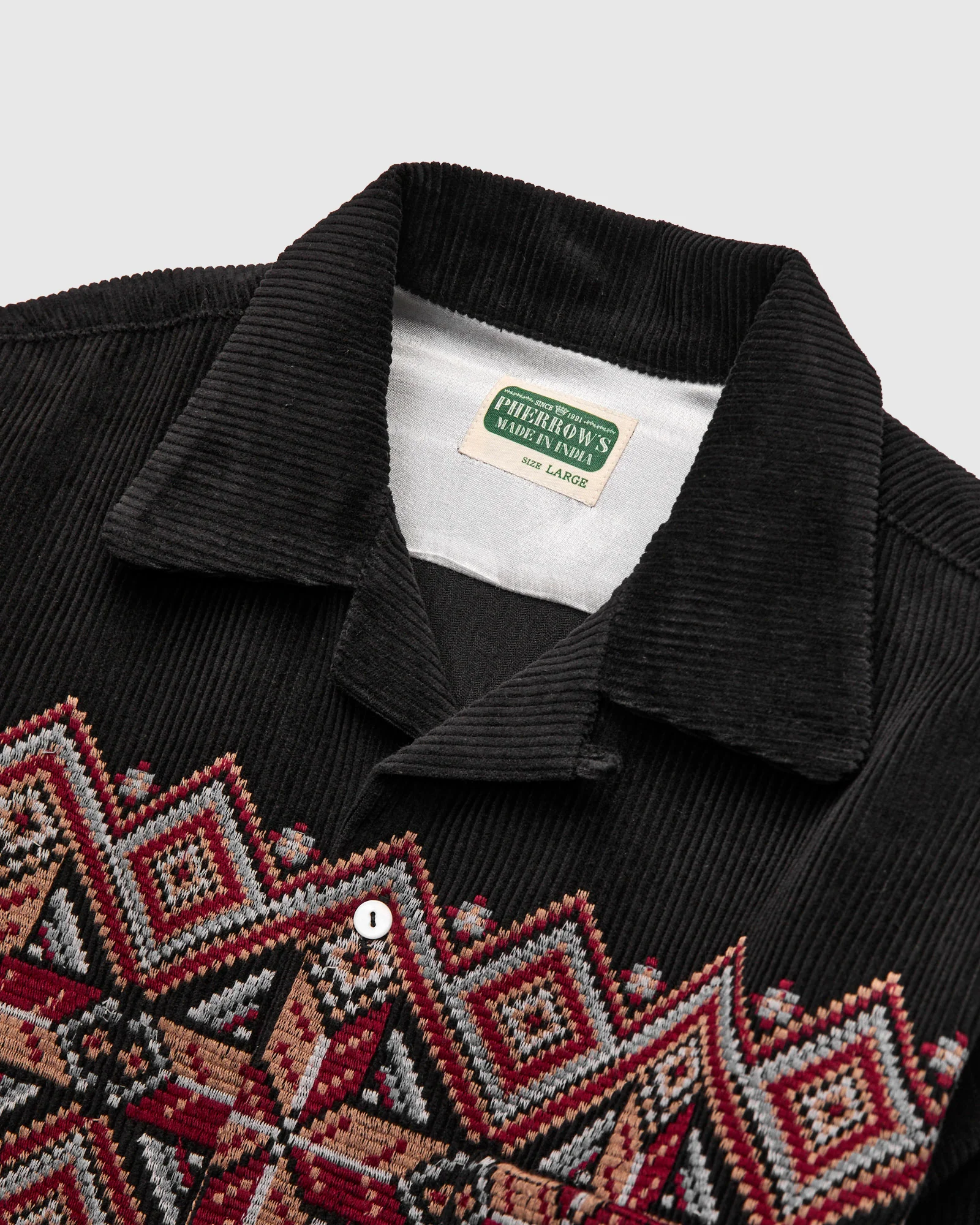 Embroidered Corduroy Overshirt in Black - Image 3