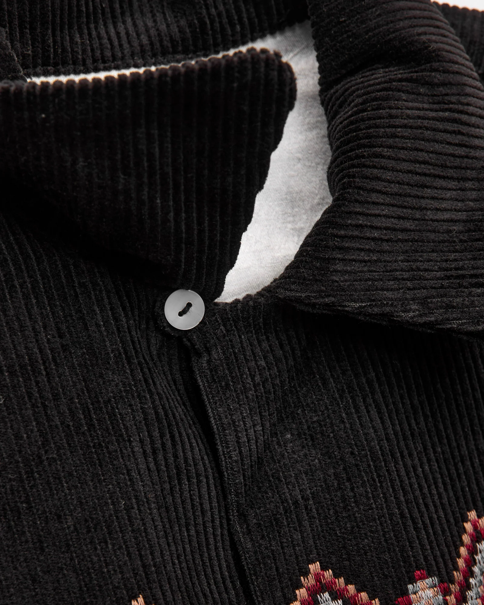 Embroidered Corduroy Overshirt in Black - Image 8