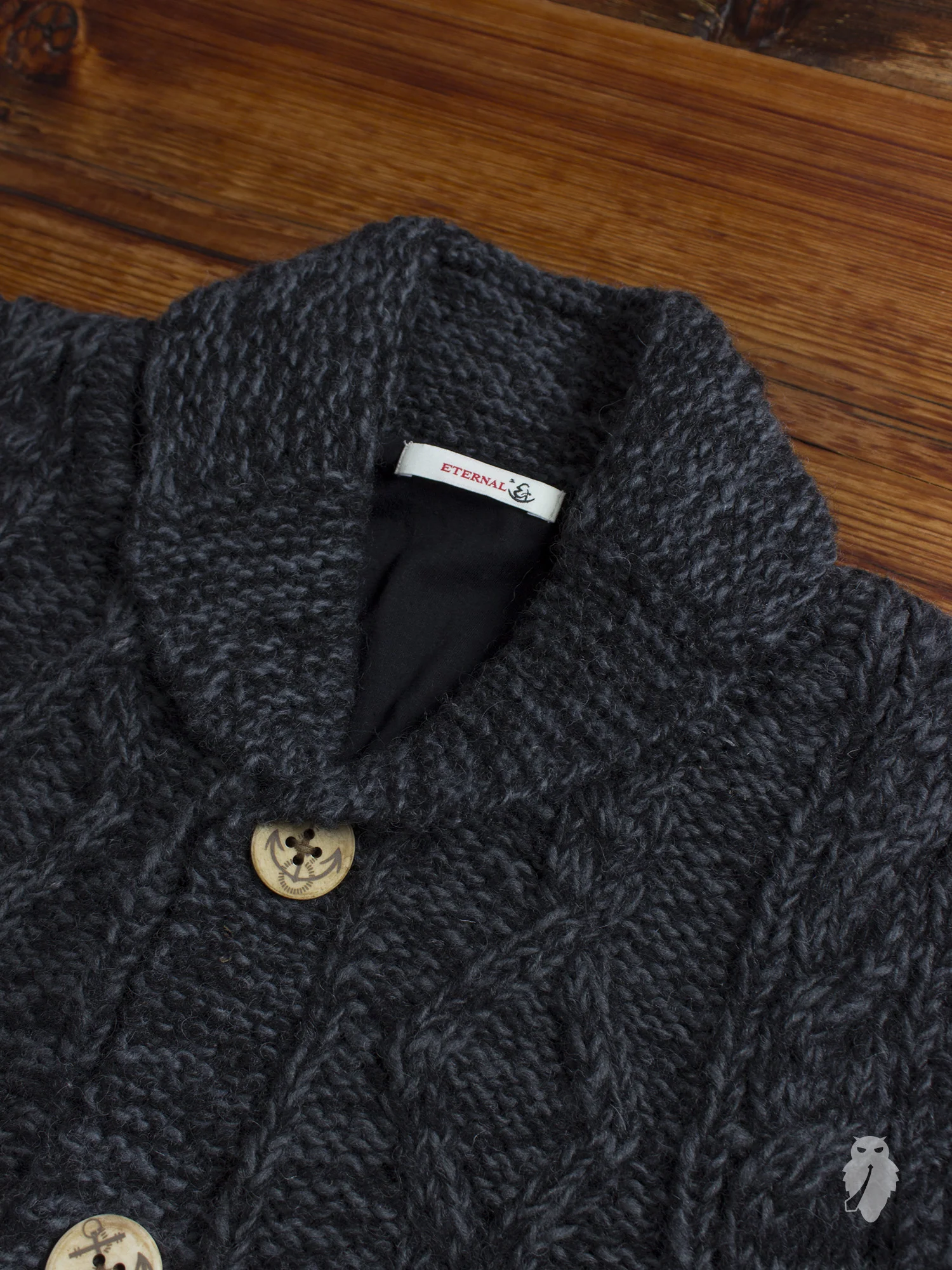 "Cowichan" Cable Knit Cardigan in Charcoal - Image 2