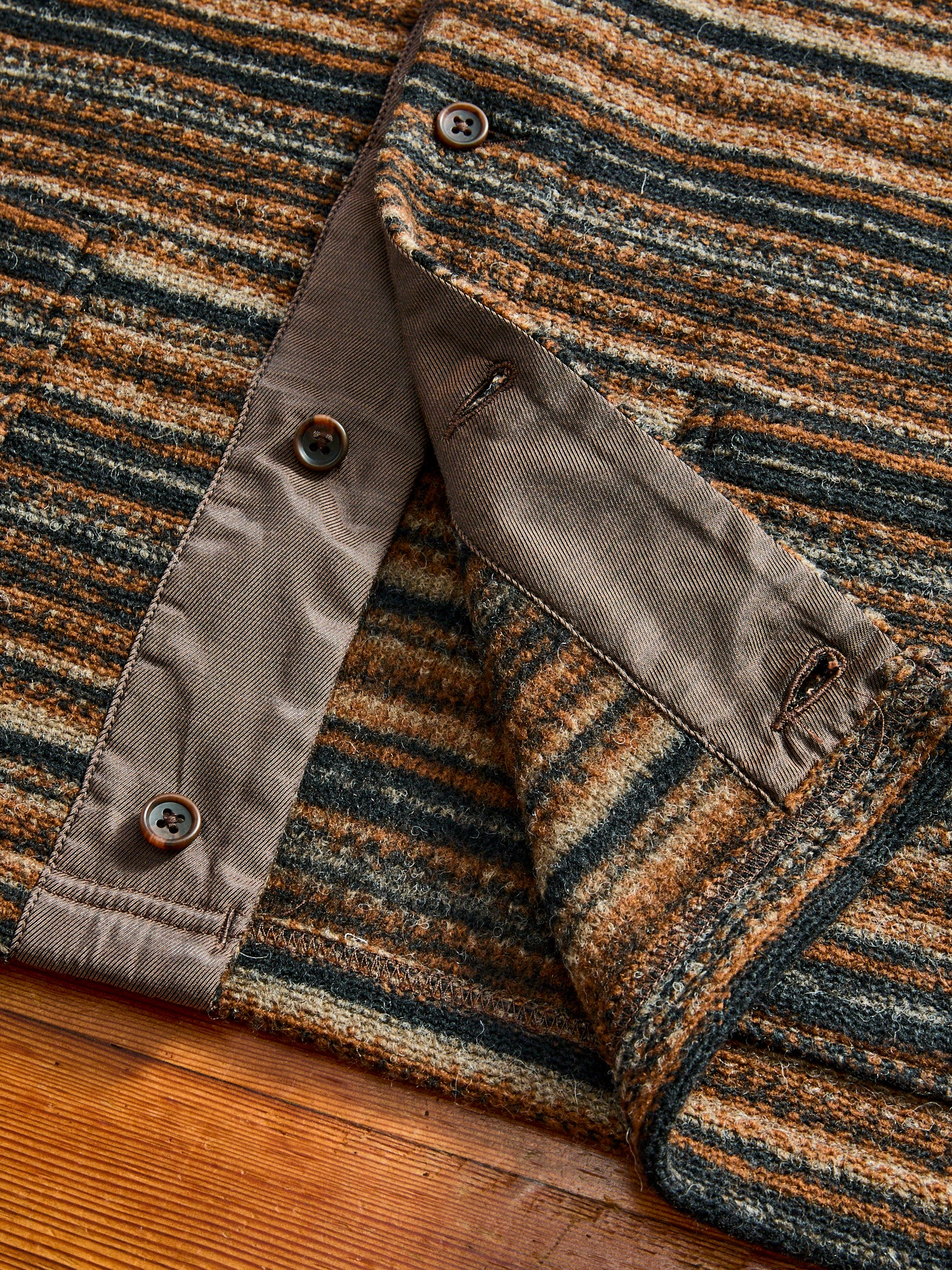 Fair Isle Knit Cardigan Sweater in Brown Stripe - Image 7
