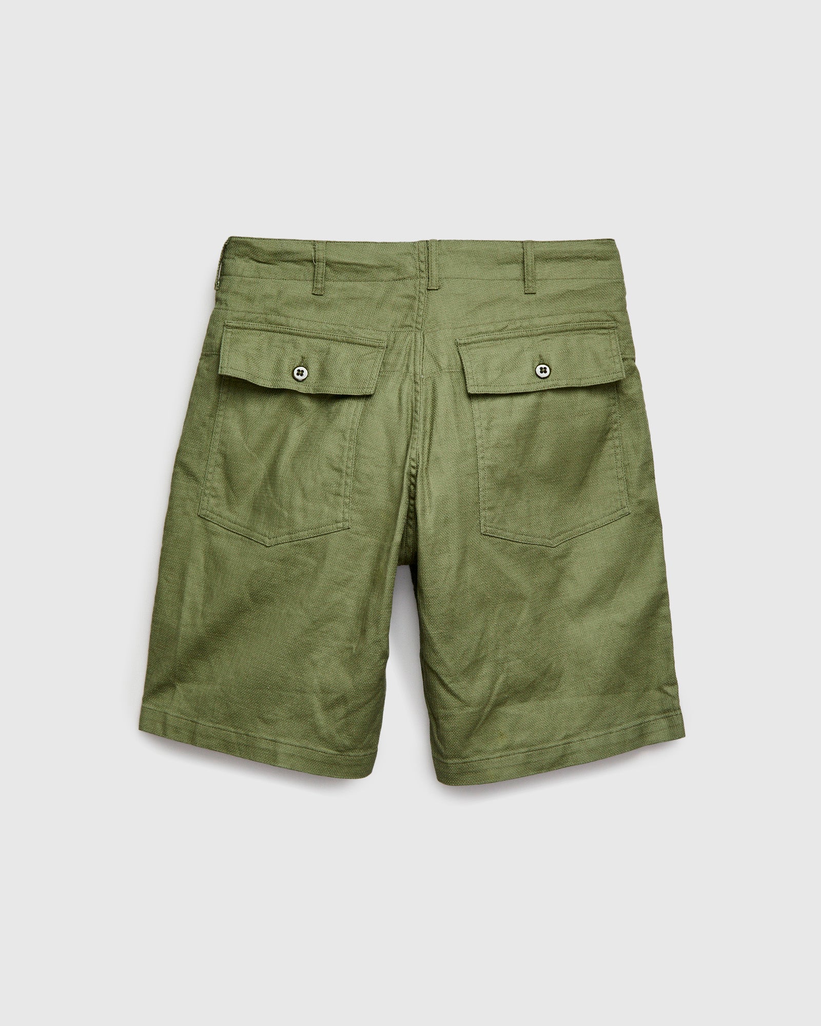 Fatigue Shorts in Olive Cotton Linen Java Cloth - Image 2