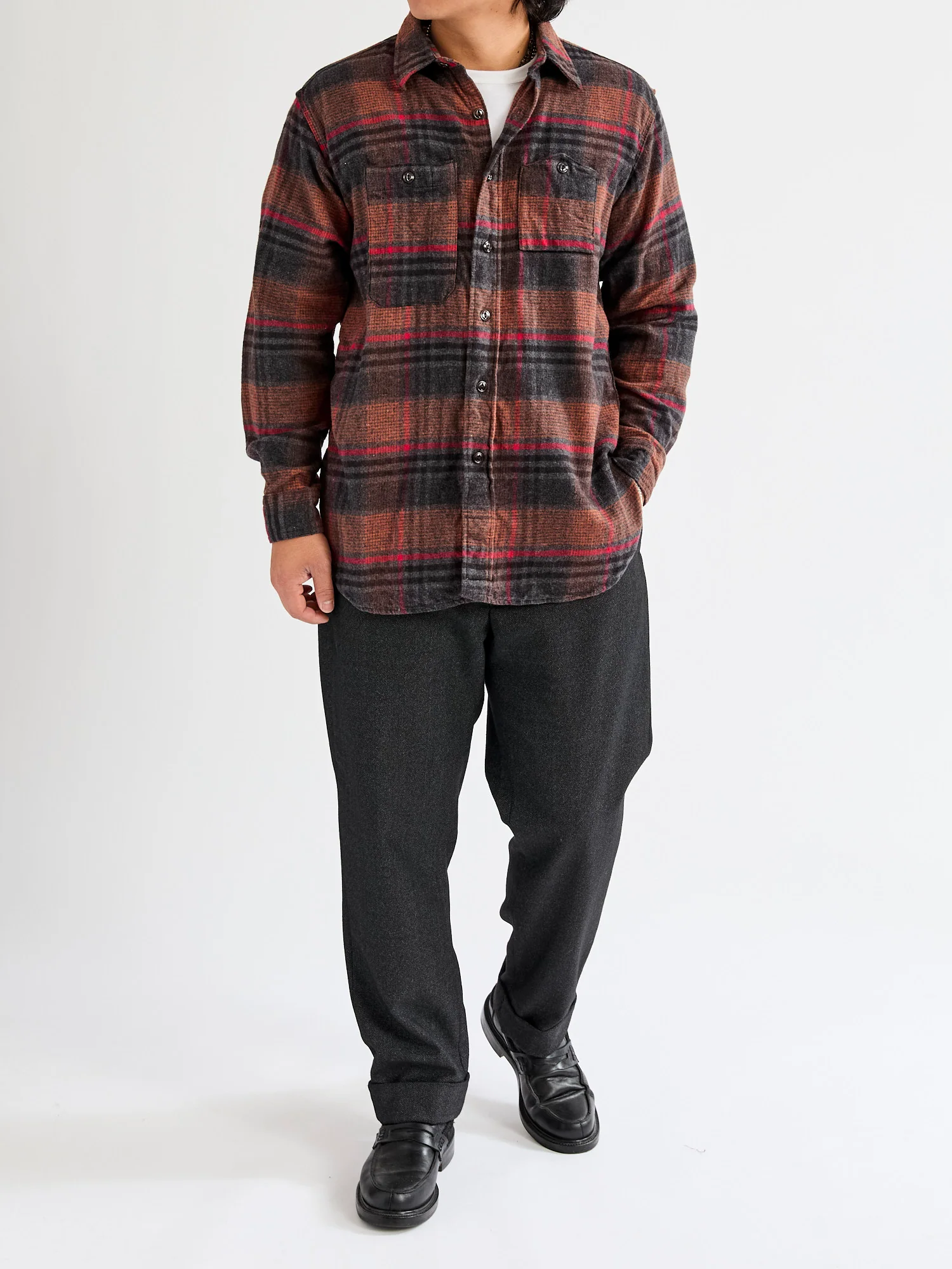 Flannel Work Shirt in Orange Red Plaid - Image 8