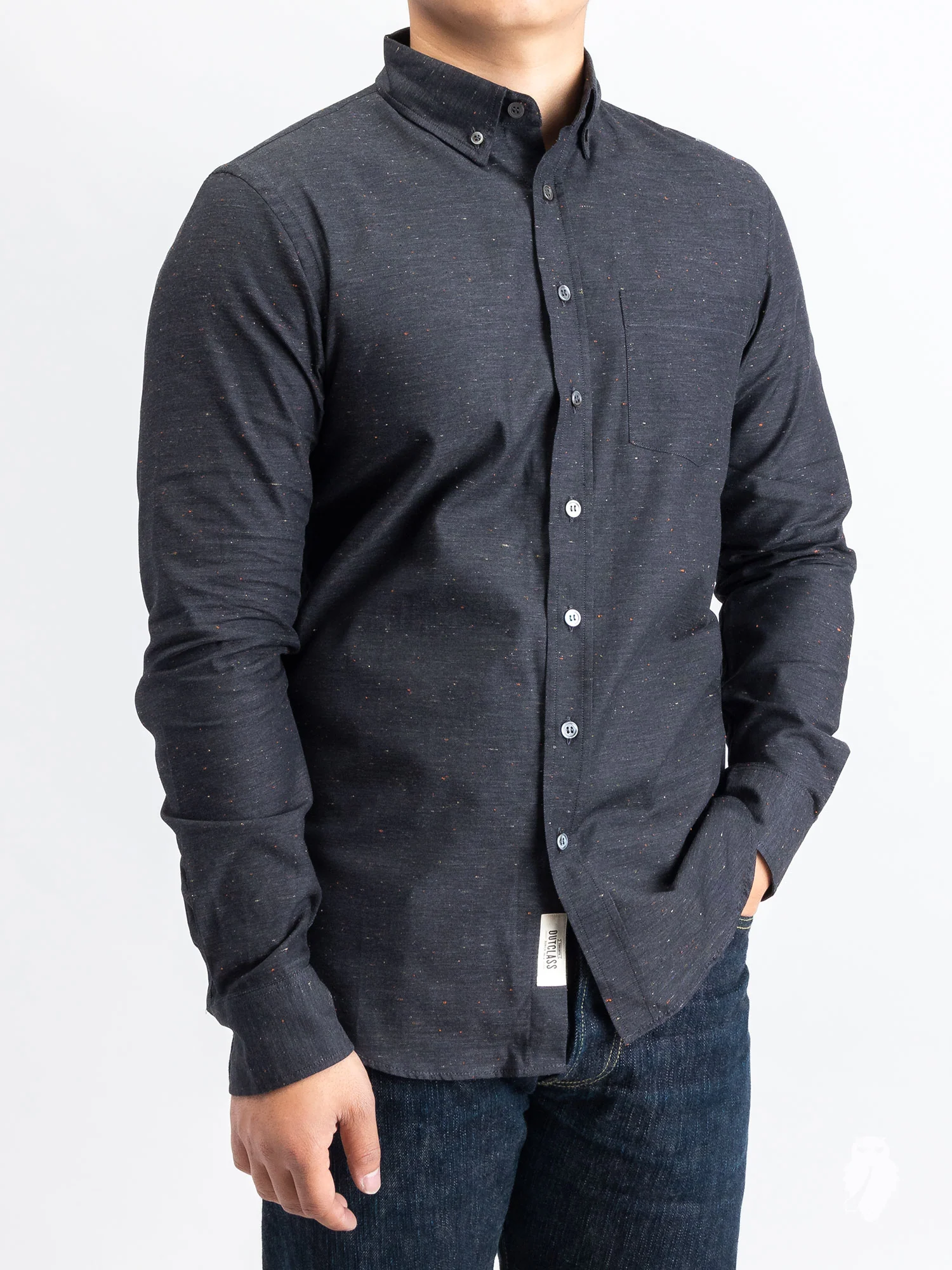 Flecked Button-Down Shirt in Dark Grey - Image 2