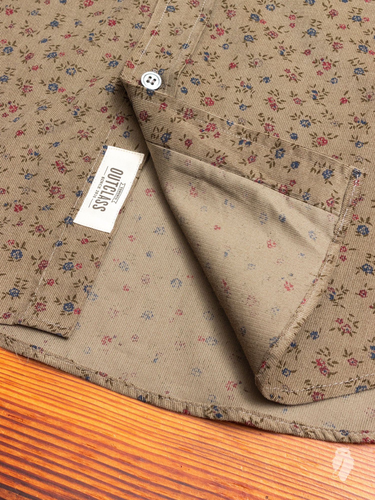 Floral Corduroy Button-Down Shirt in Olive - Image 6