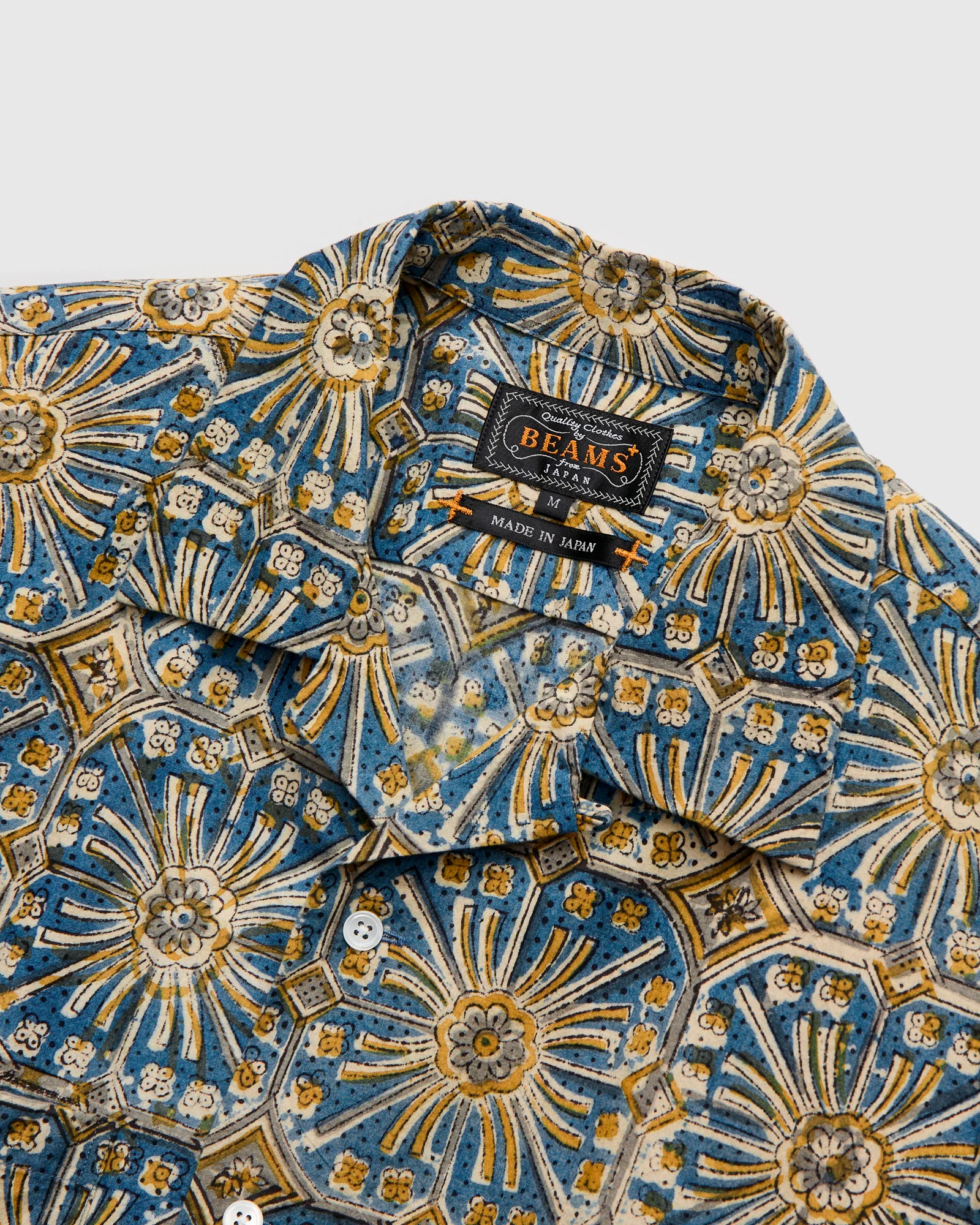 Floral Stamp Block Print Open Collar Shirt in Yellow - Image 3