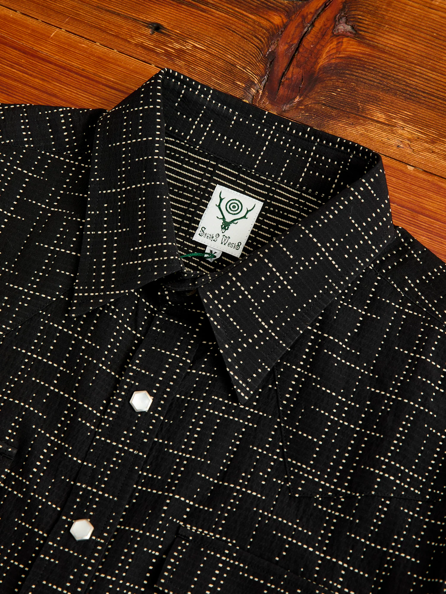 Geometric Plaid Western Shirt in Black - Image 3