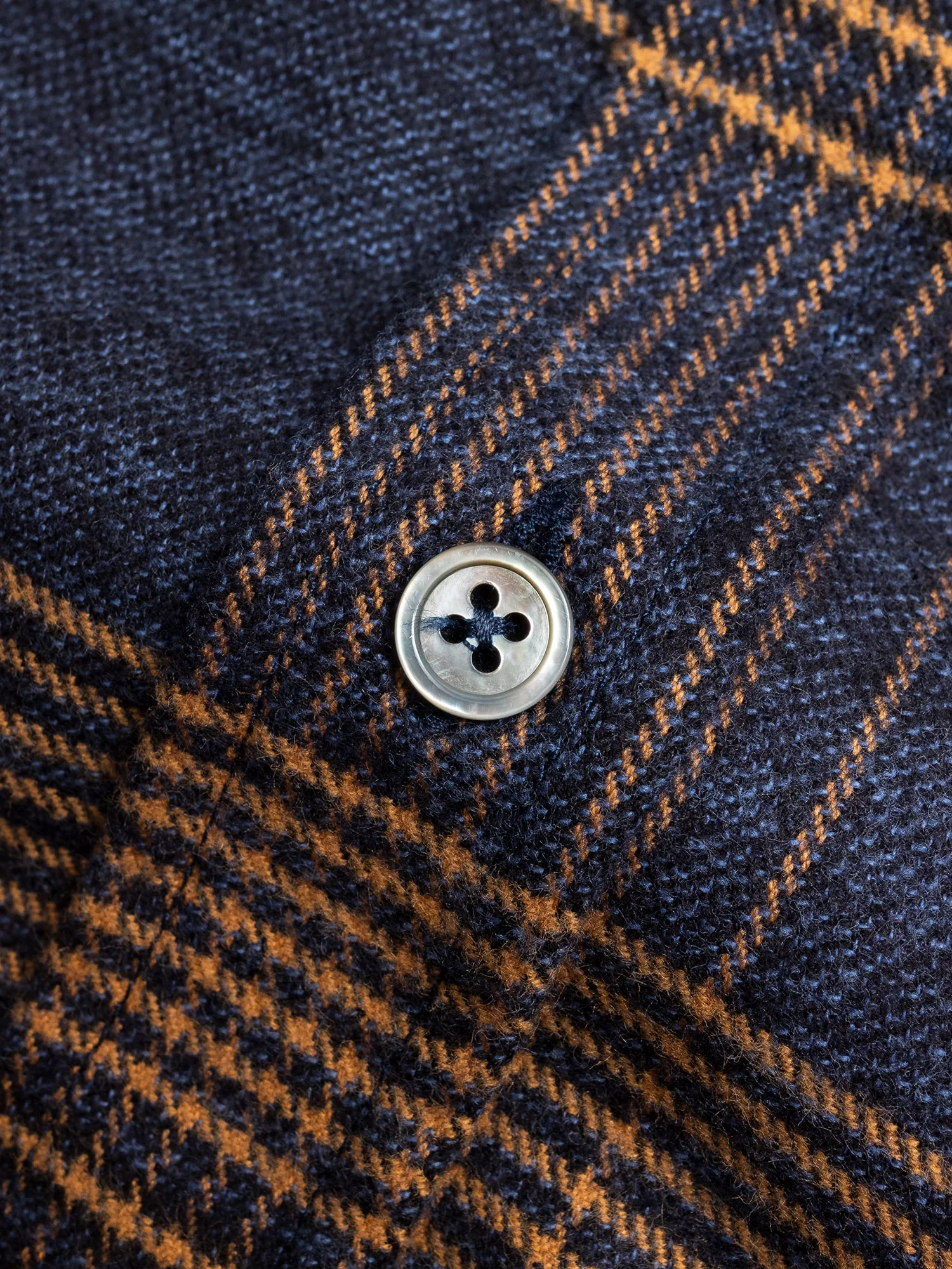 Glencheck Flannel Button-Down Shirt in Navy/Camel - Image 3
