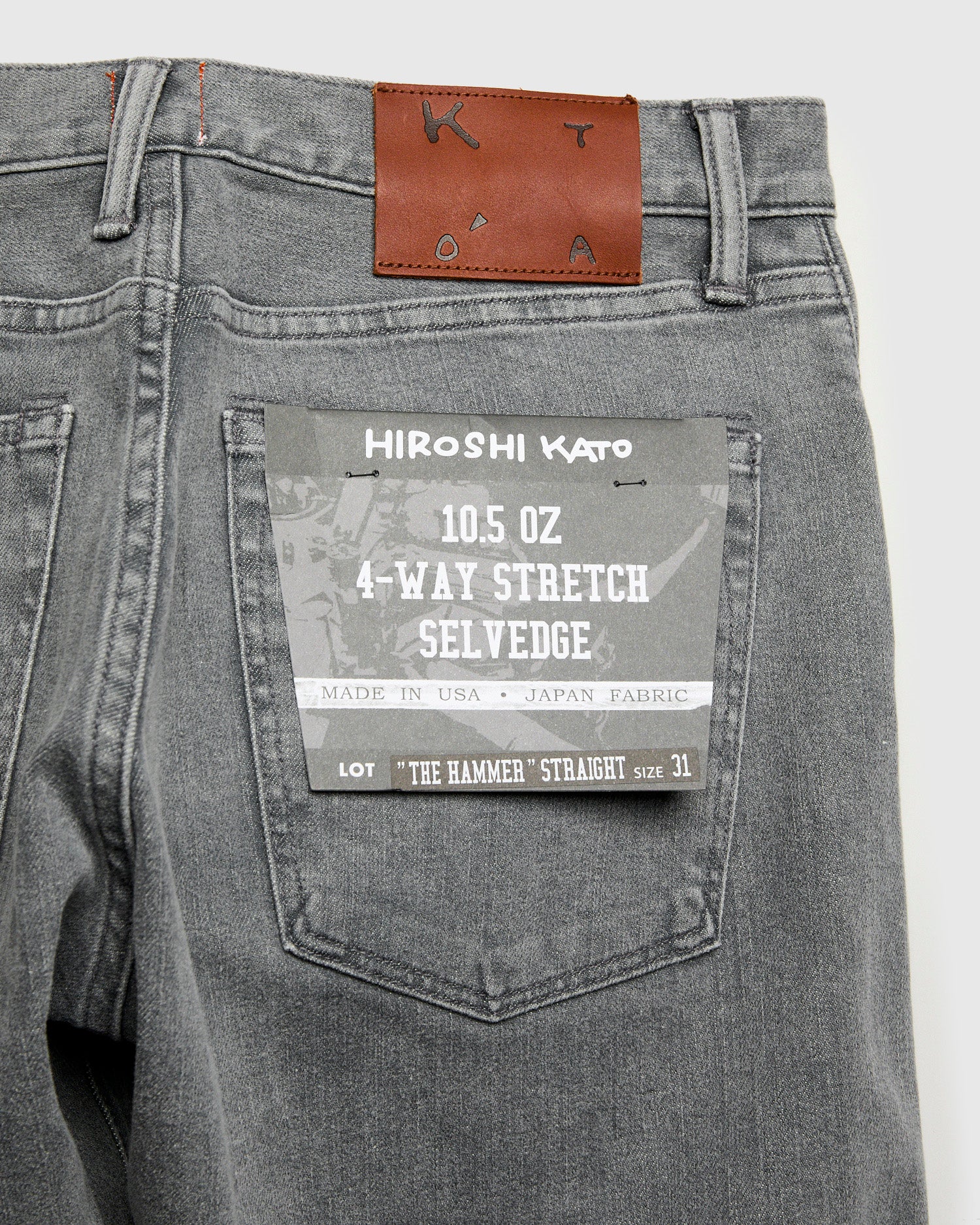 "Granite" 10.5oz Washed Grey Stretch Selvedge Denim - Hammer Straight - Image 3