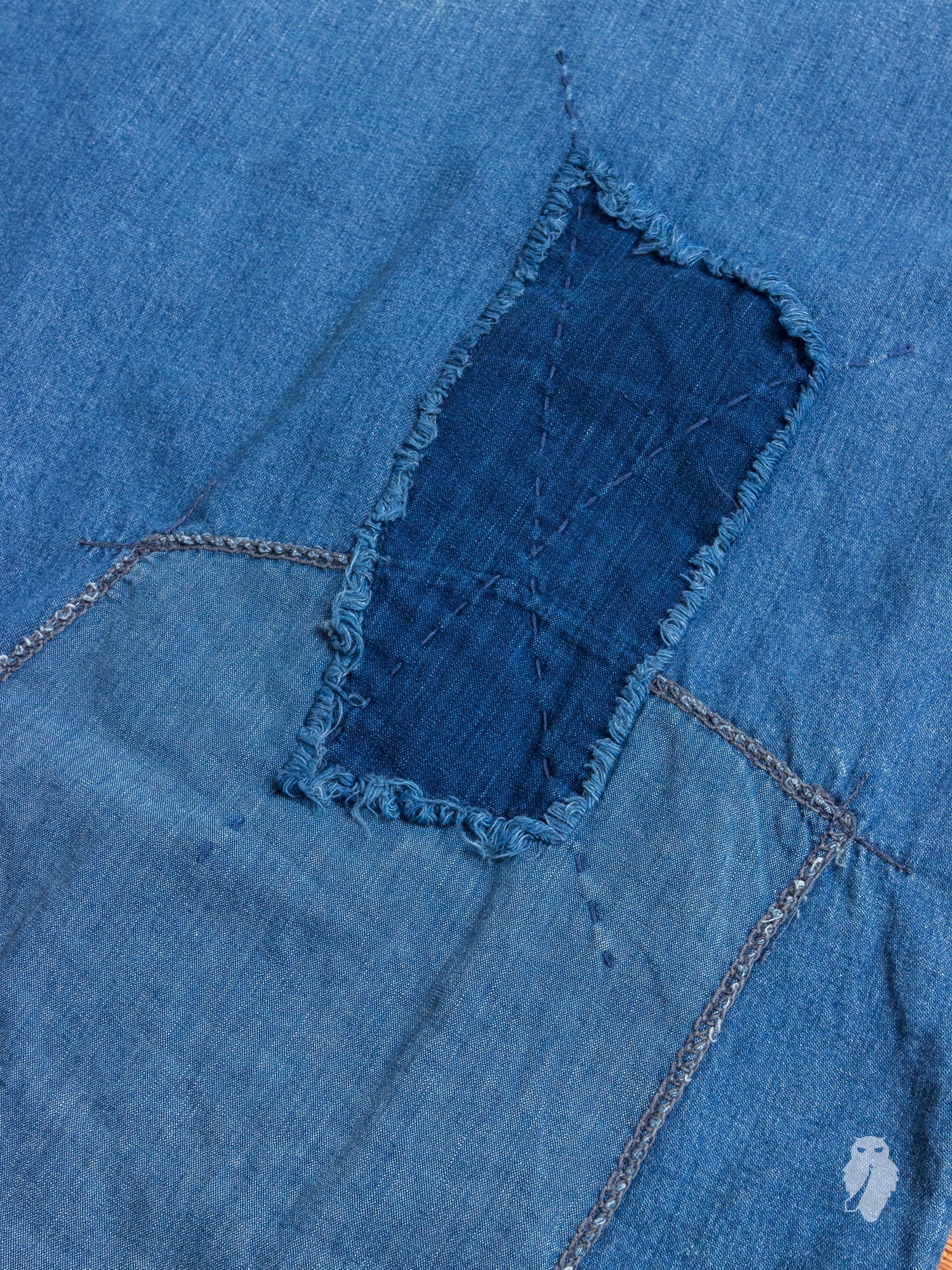 Haori Western Denim Shirt in Indigo Boro Repair - Image 10