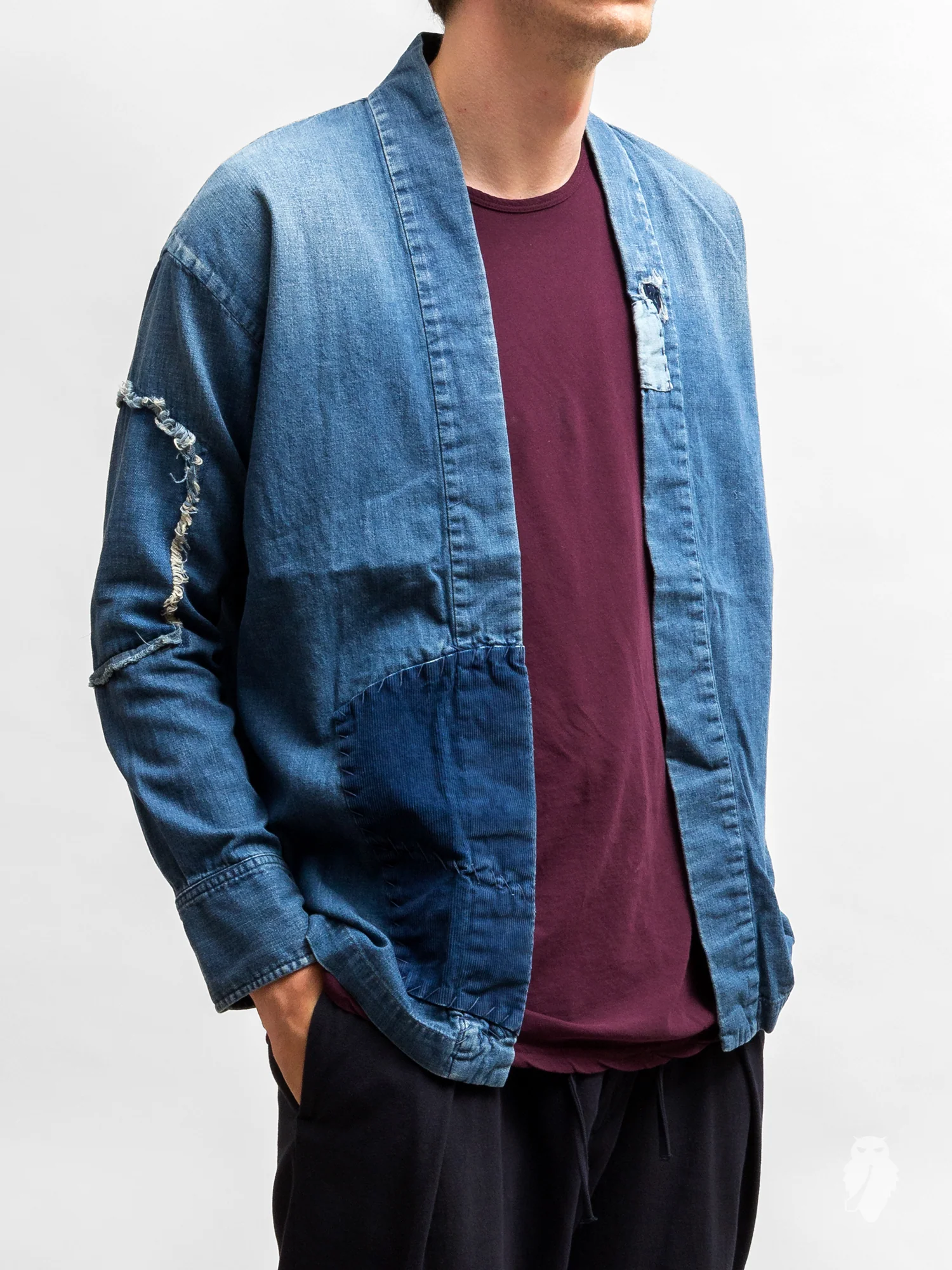 Haori Western Denim Shirt in Indigo Boro Repair - Image 2