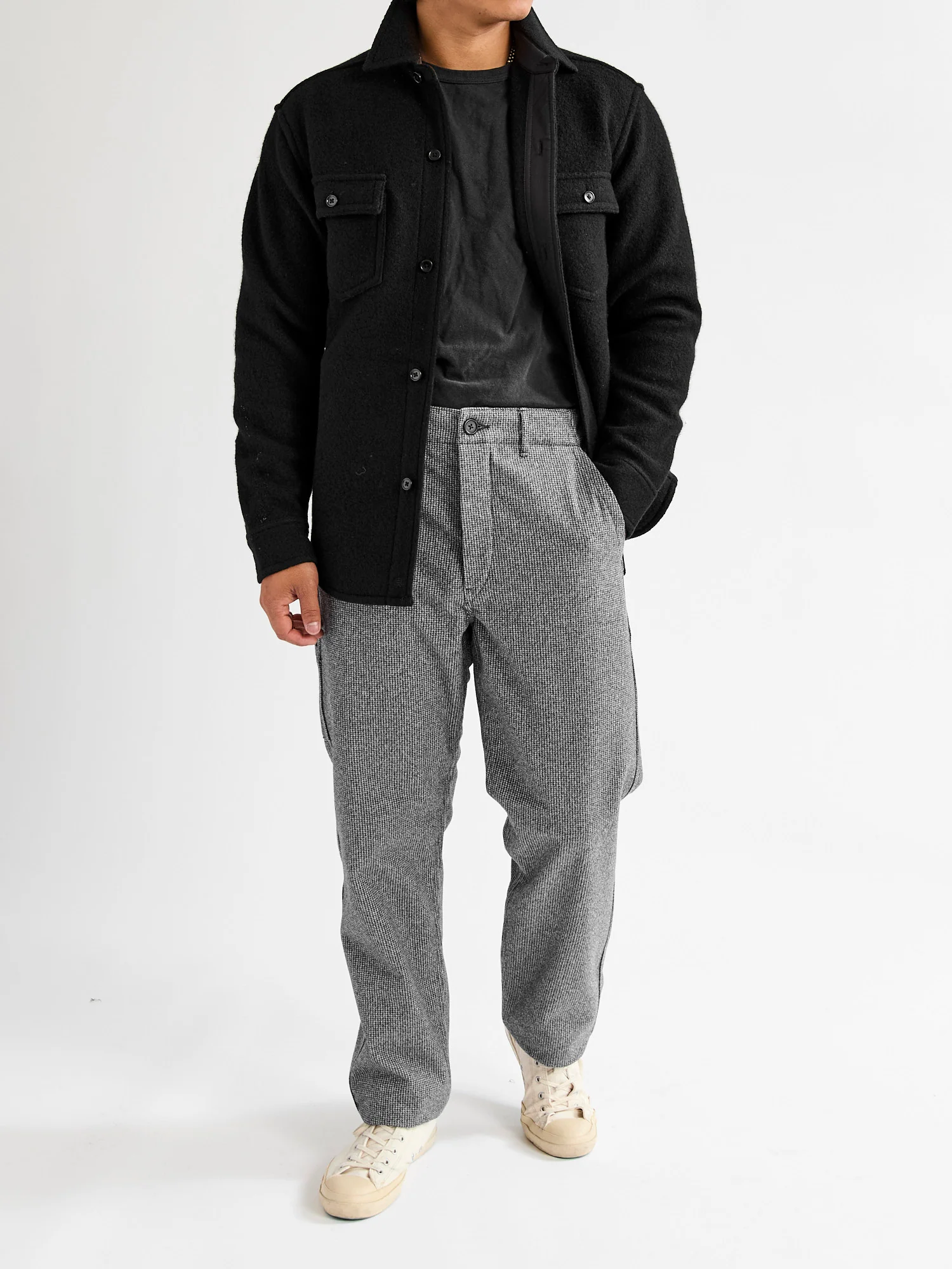 French Work Pants in Grey Houndstooth - Image 11