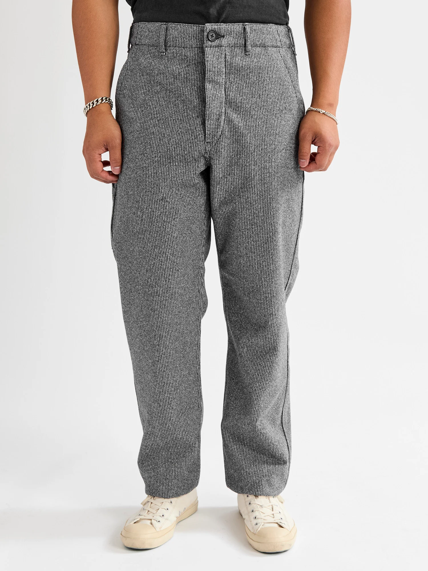French Work Pants in Grey Houndstooth - Image 2
