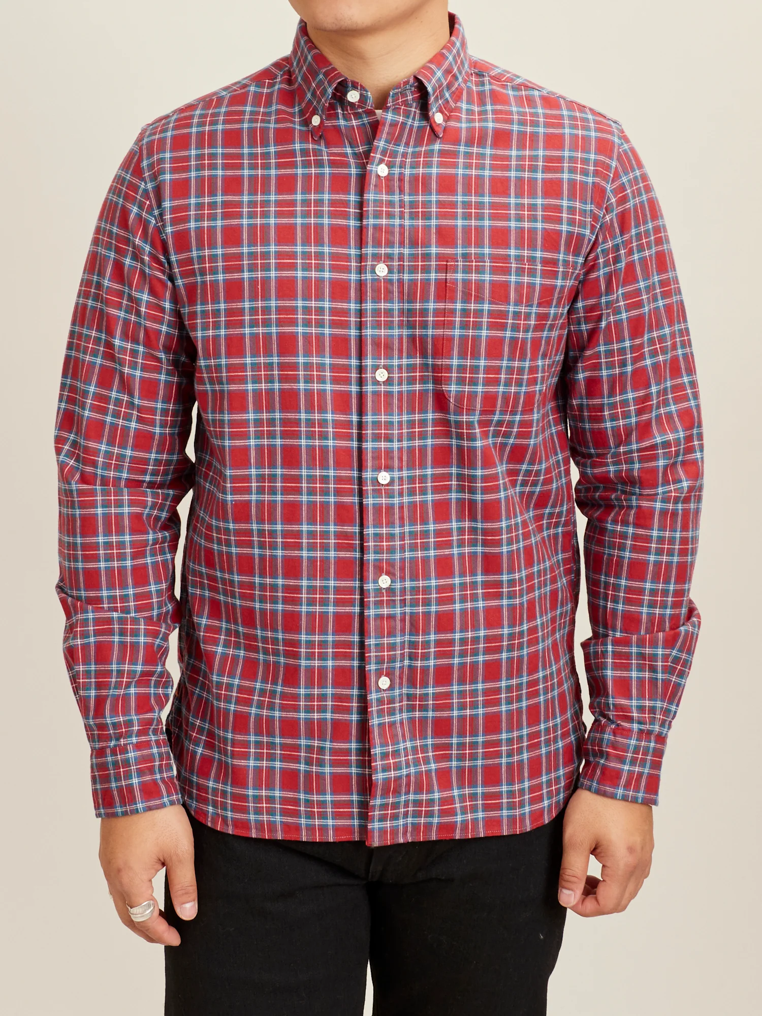 Indigo Check Button-Down Shirt in Red - Image 2