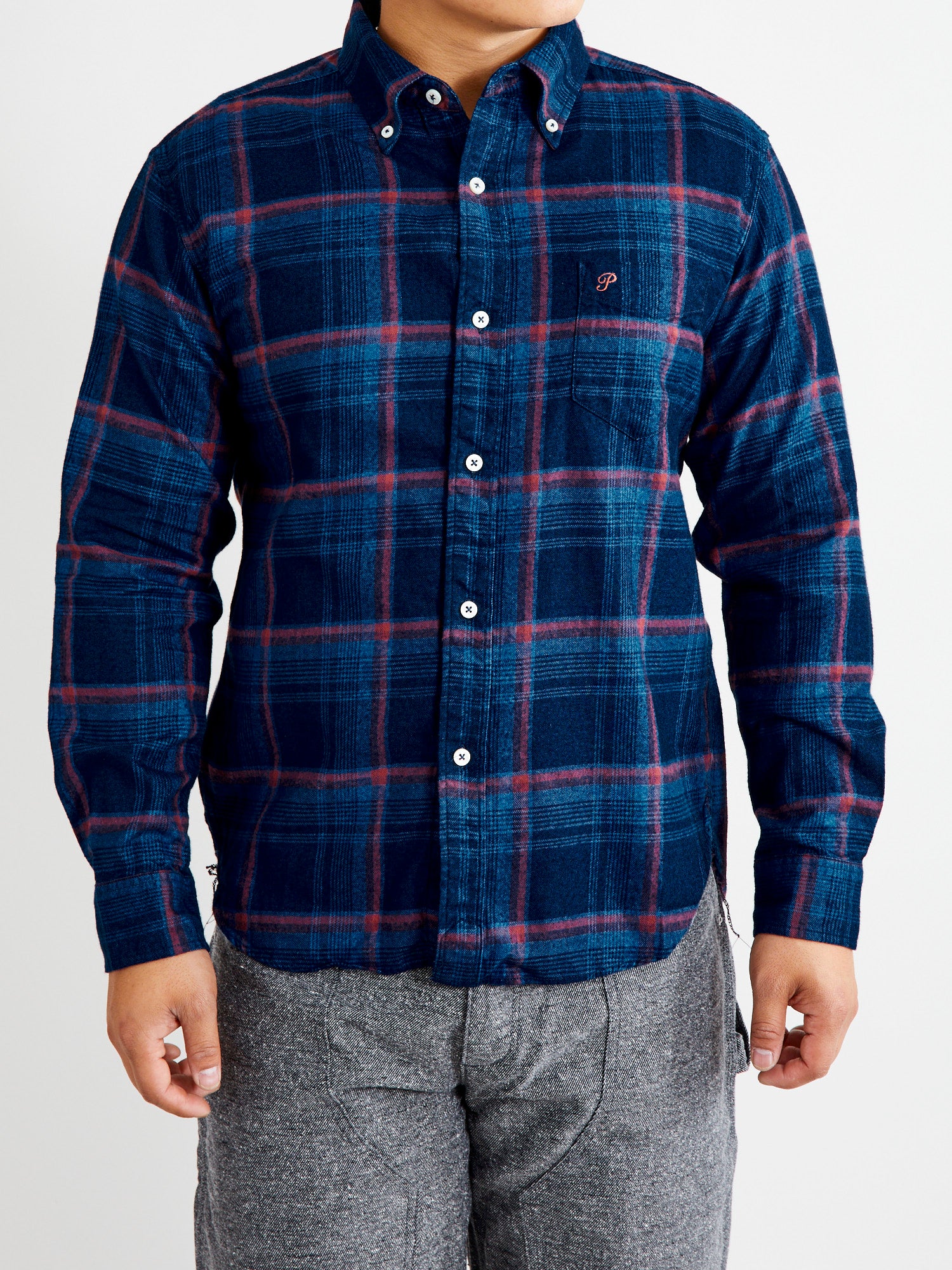 Indigo Check Flannel Shirt in Red - Image 2
