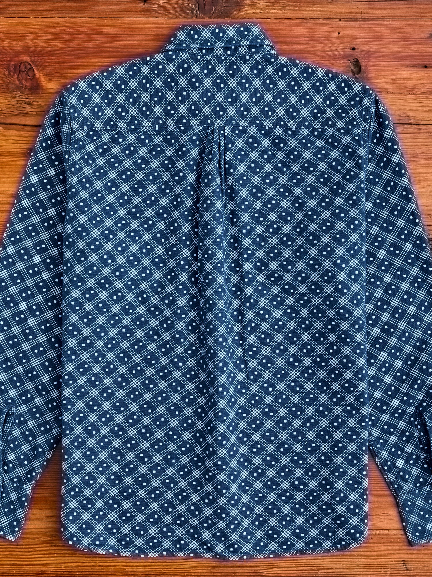 Indigo Discharge Diamond Flannel Shirt in Rinsed Indigo - Image 9