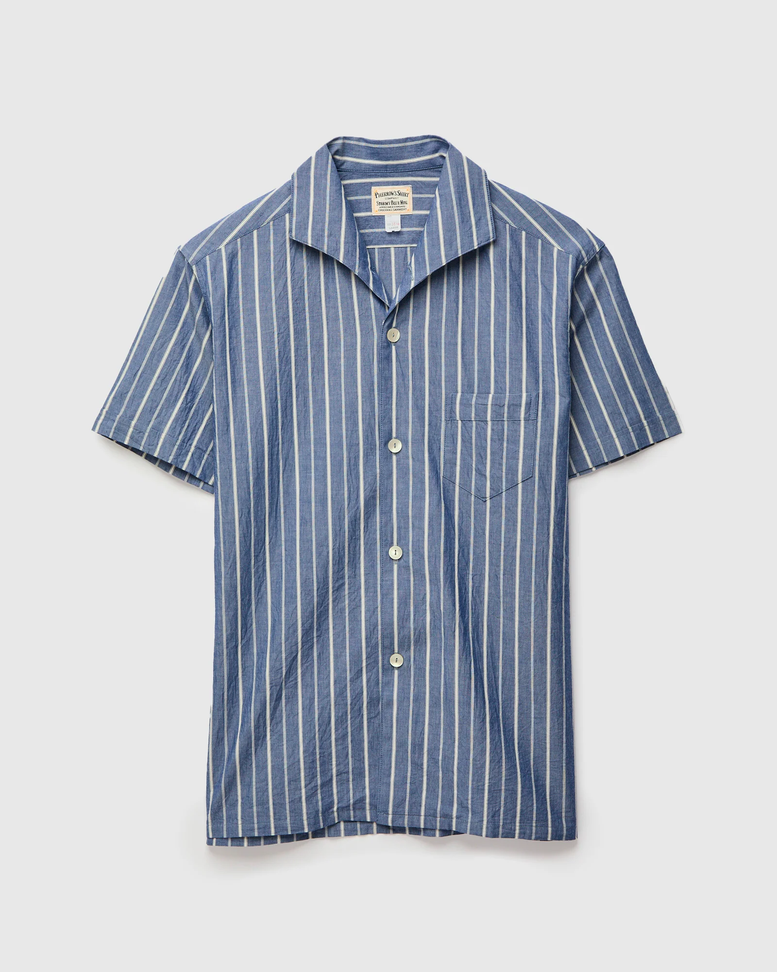 Italian Collar Shirt in Navy Stripe