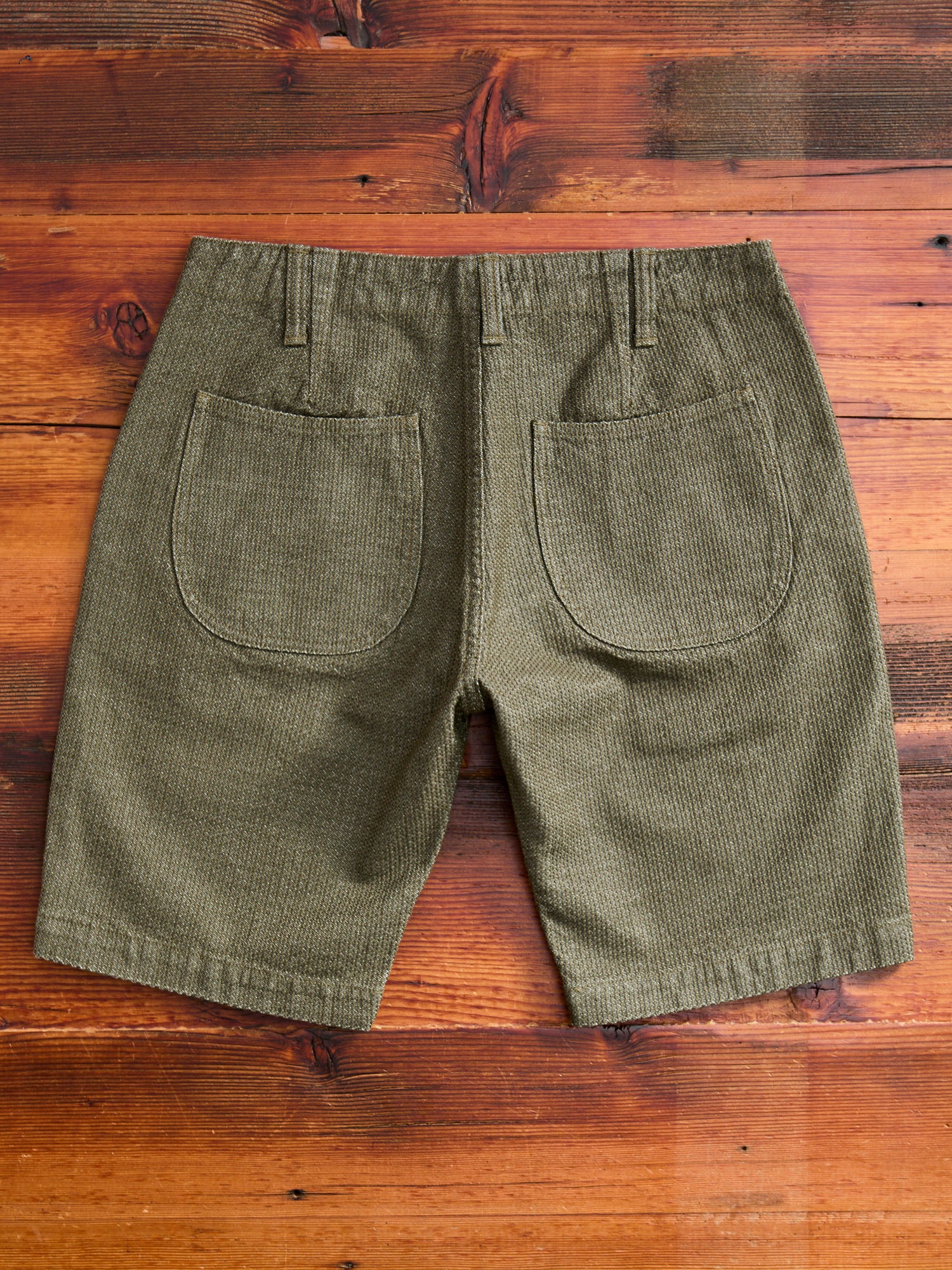 Jacquard Stitch Sashiko Shorts in Olive - Image 10