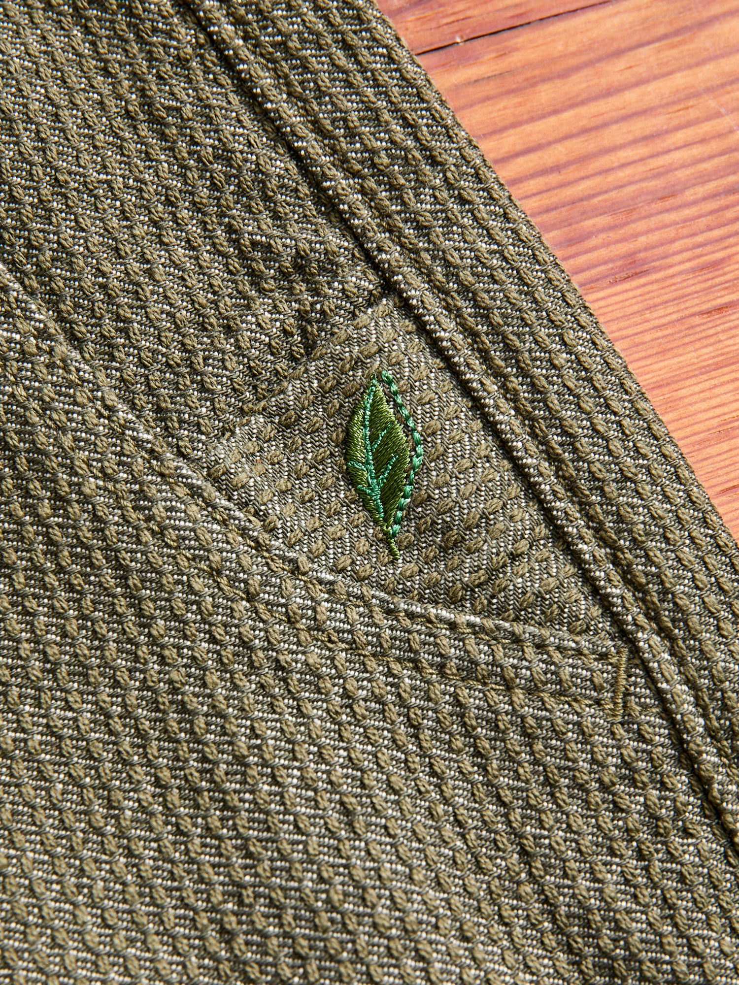Jacquard Stitch Sashiko Shorts in Olive - Image 4