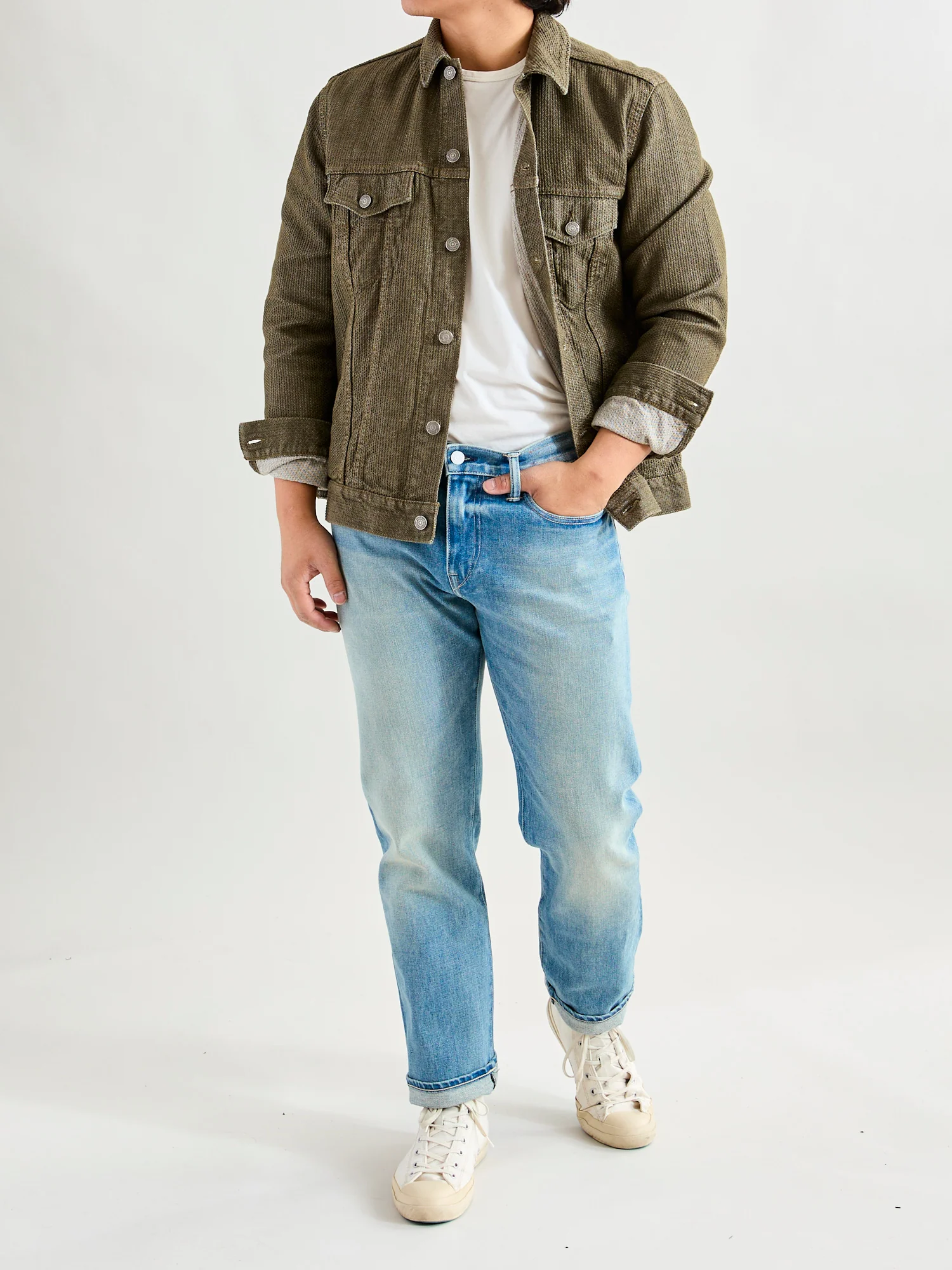 "Julian" 14oz Washed Indigo Stretch Selvedge Denim - Hammer Straight - Image 12