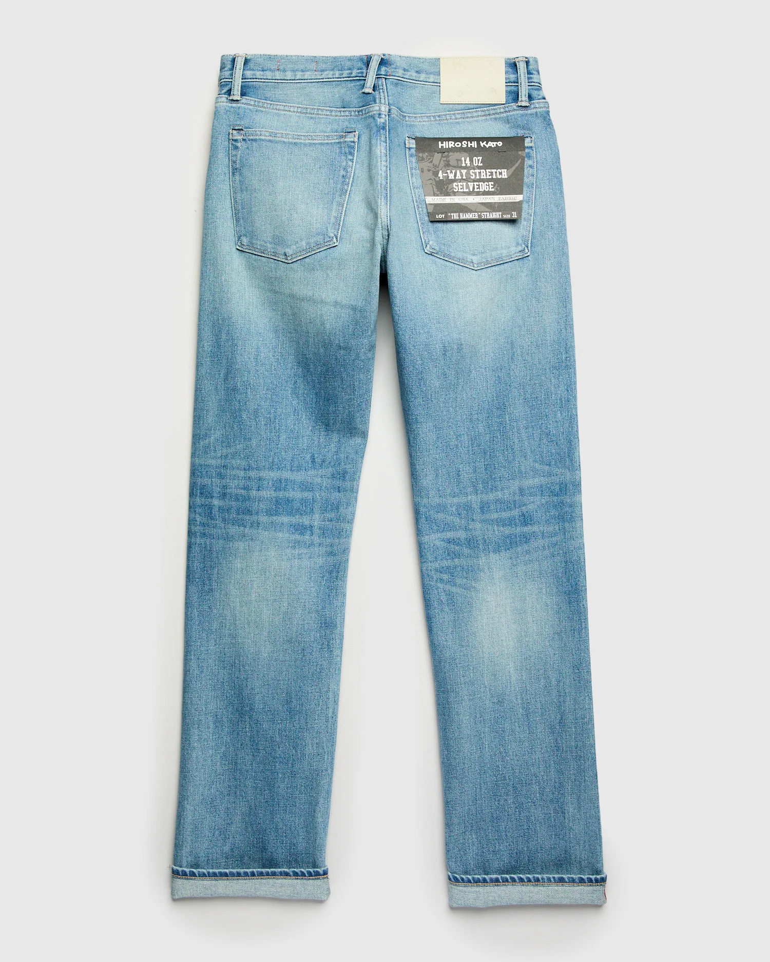 "Julian" 14oz Washed Indigo Stretch Selvedge Denim - Hammer Straight - Image 5