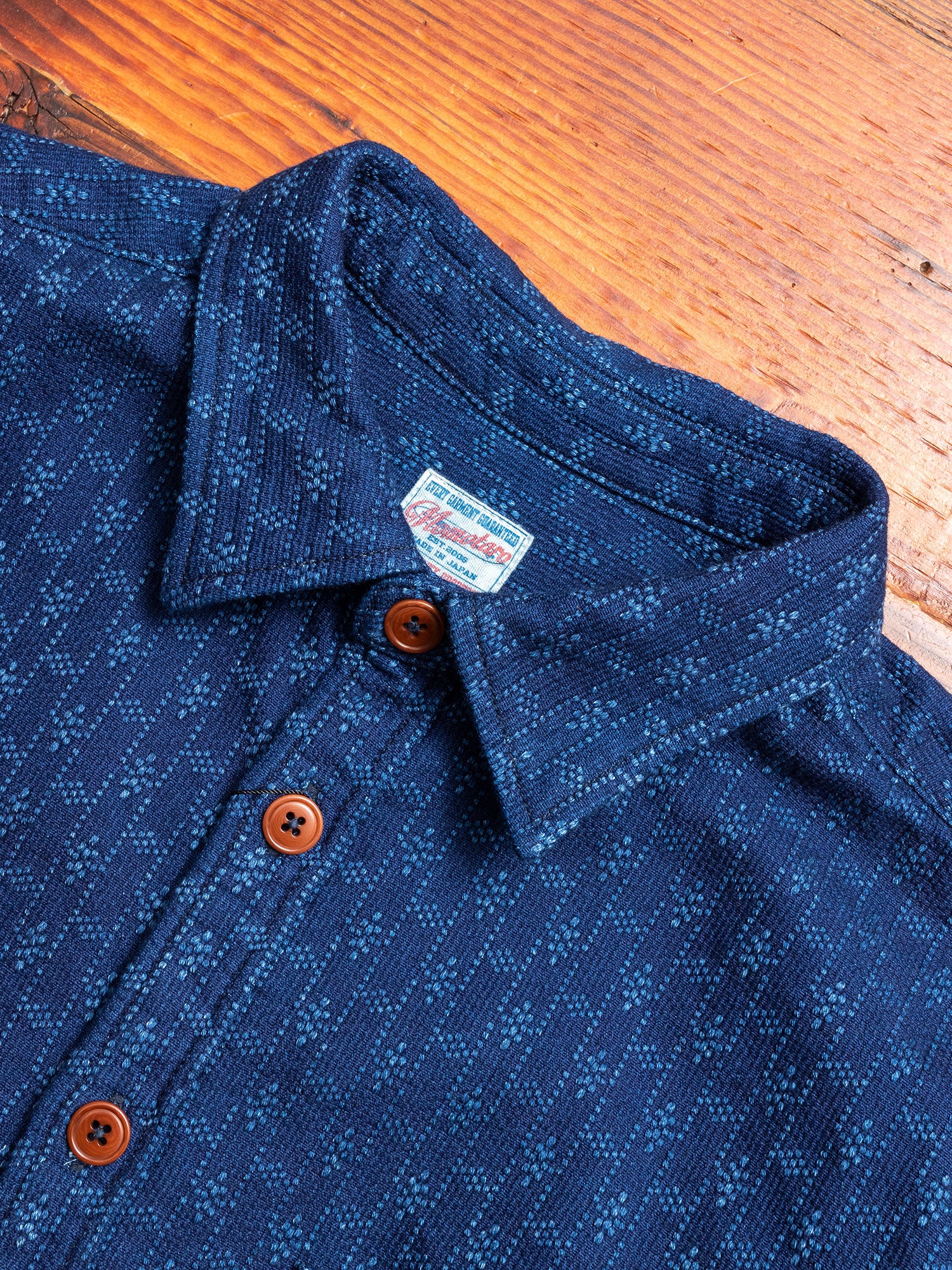 Kasuri Sashiko Button-Down Shirt in Indigo - Image 2