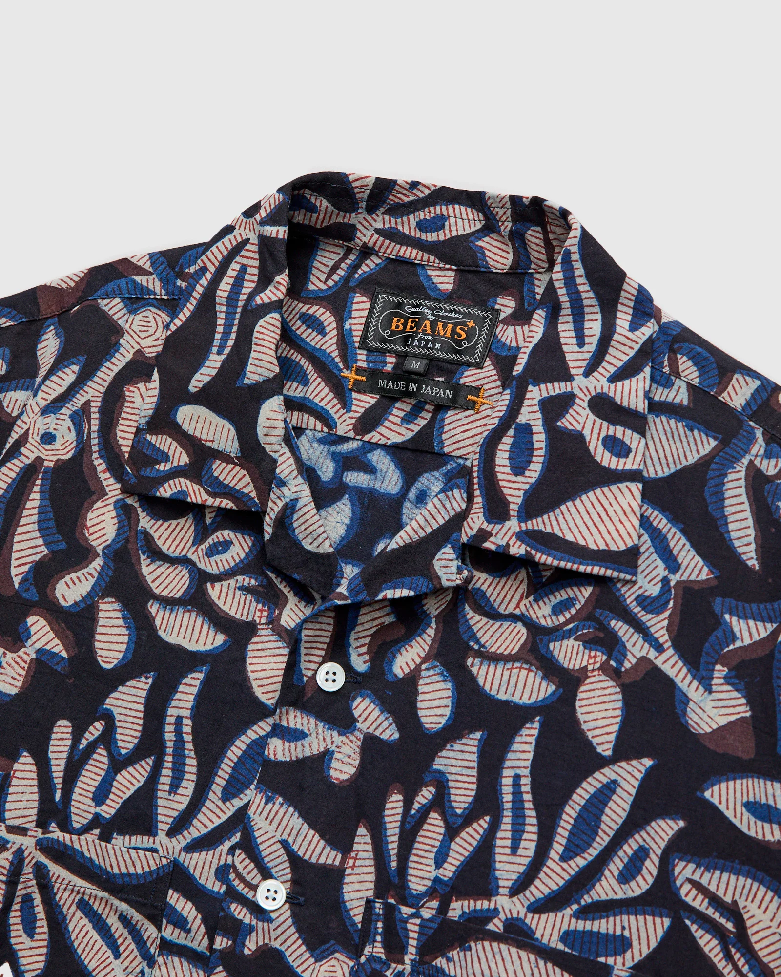 Leaf Block Print Open Collar Shirt in Navy - Image 3