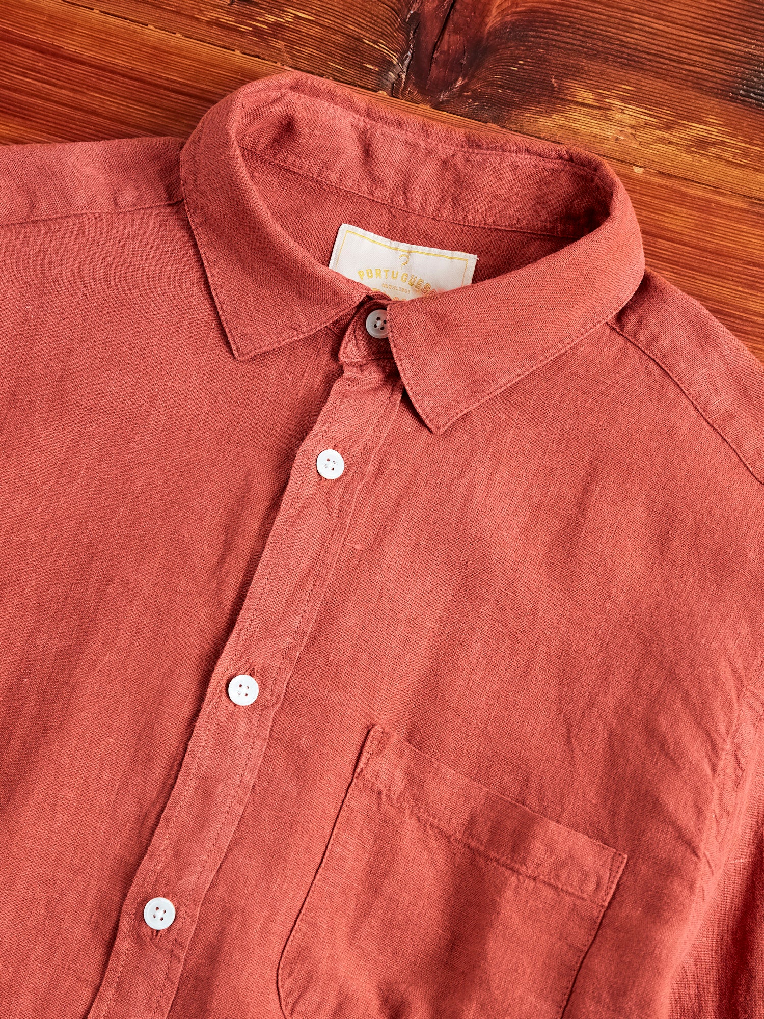 Linen Button-Up Shirt in Terracota - Image 3