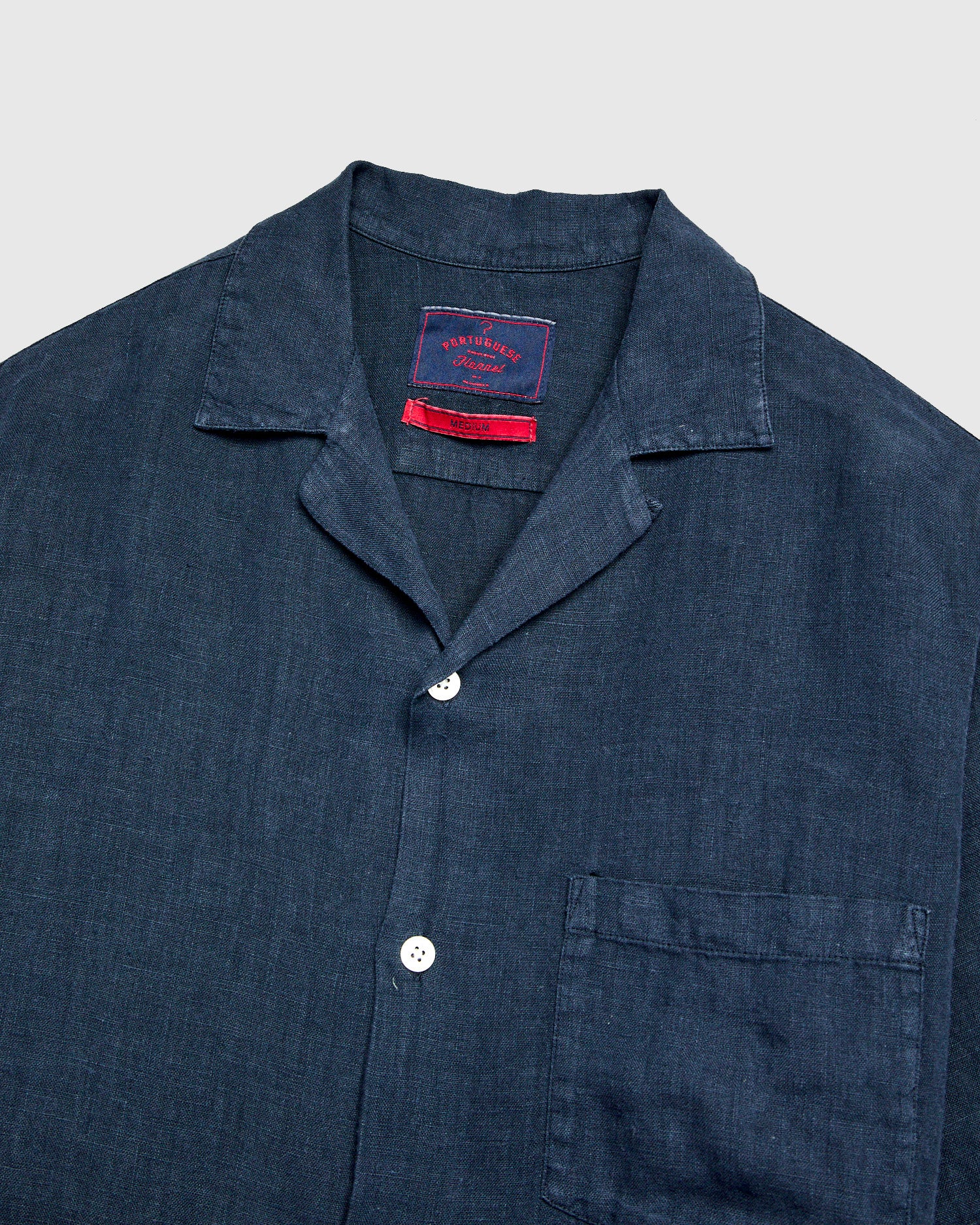 Linen Camp Collar Shirt in Navy - Image 2