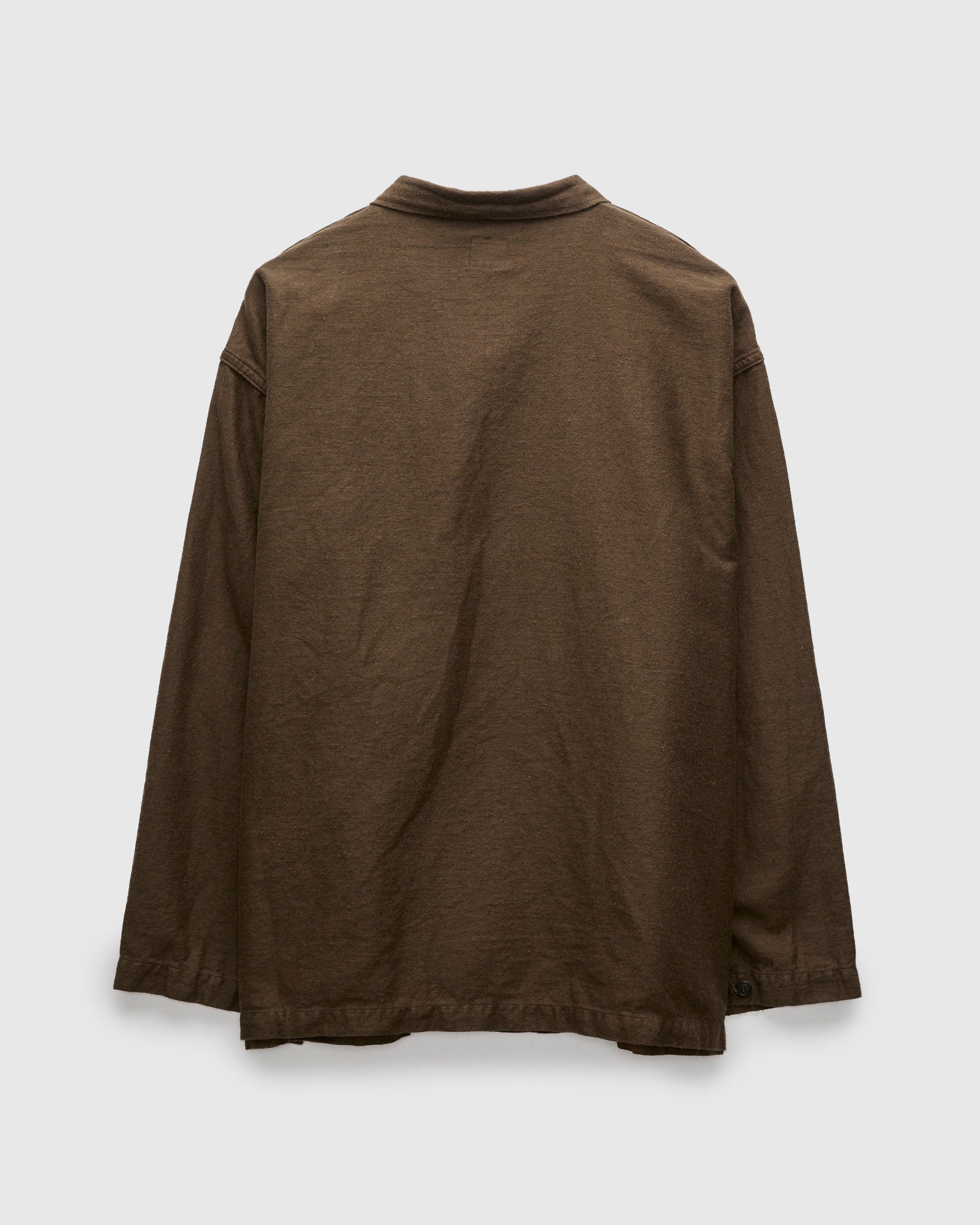 Linen Moleskin Simple Work Jacket in Coffee Brown - Image 2