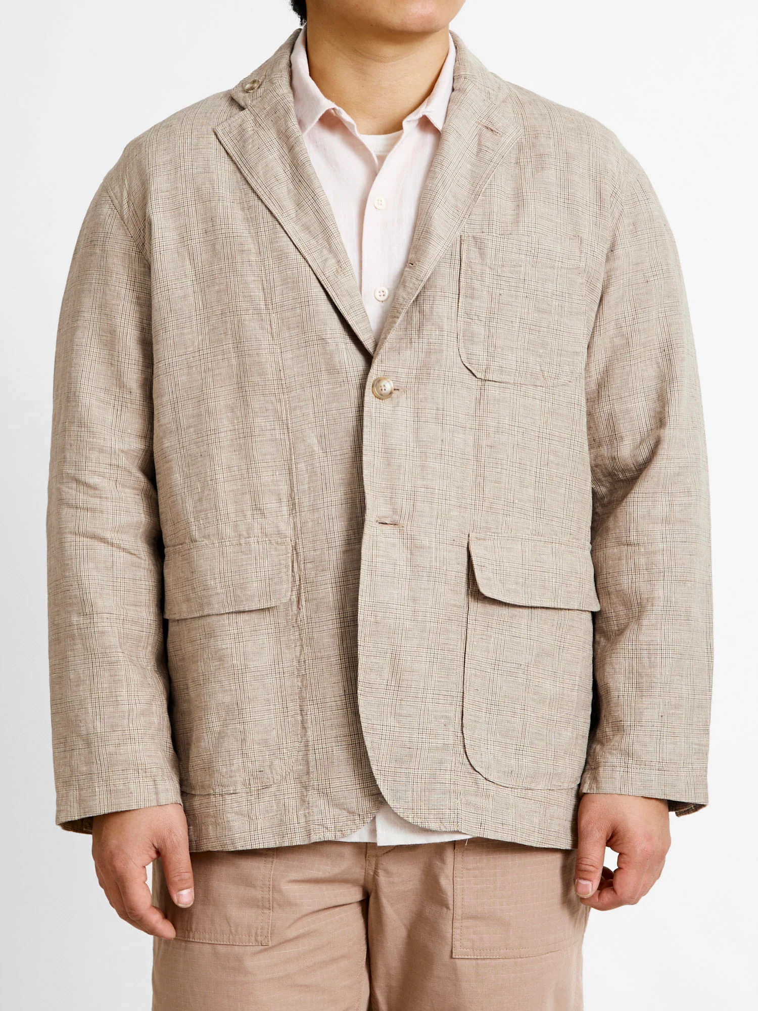 Loiter Jacket in Beige Linen Glen Plaid - Image 2