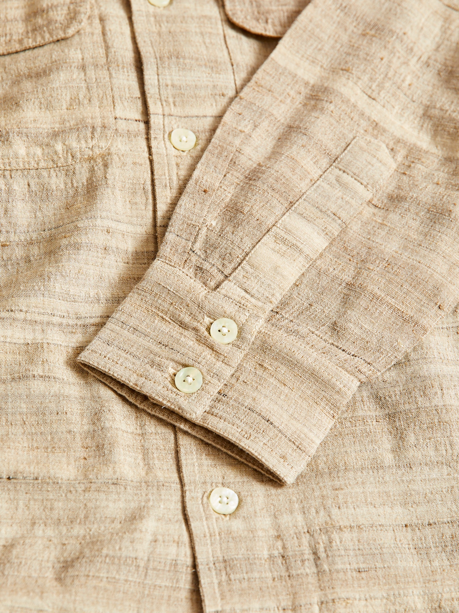 Long Sleeve Open Collar Shirt in Travertine Handloom Silk - Image 6