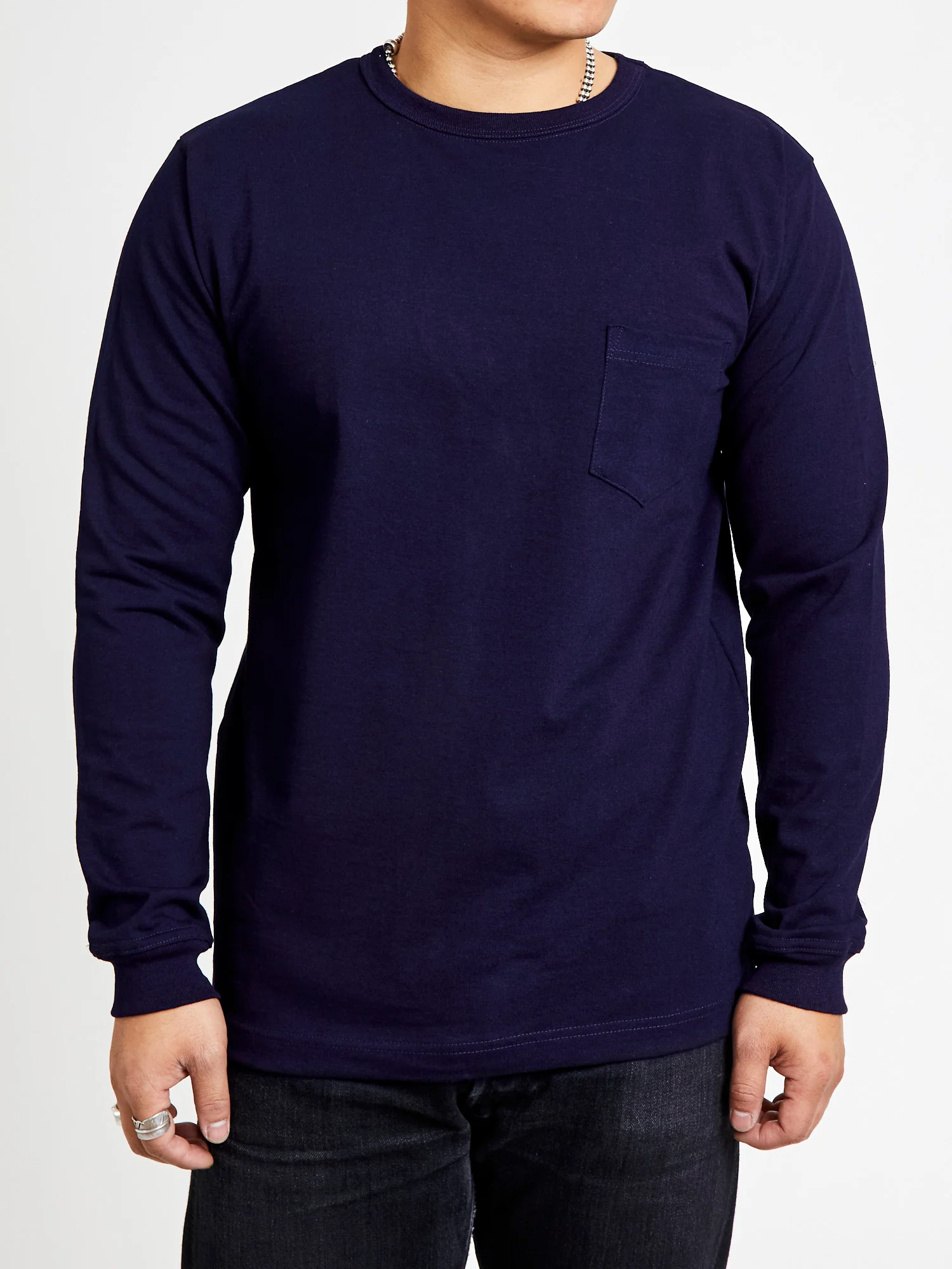 Long Sleeve Pocket T-Shirt in Indigo - Image 2