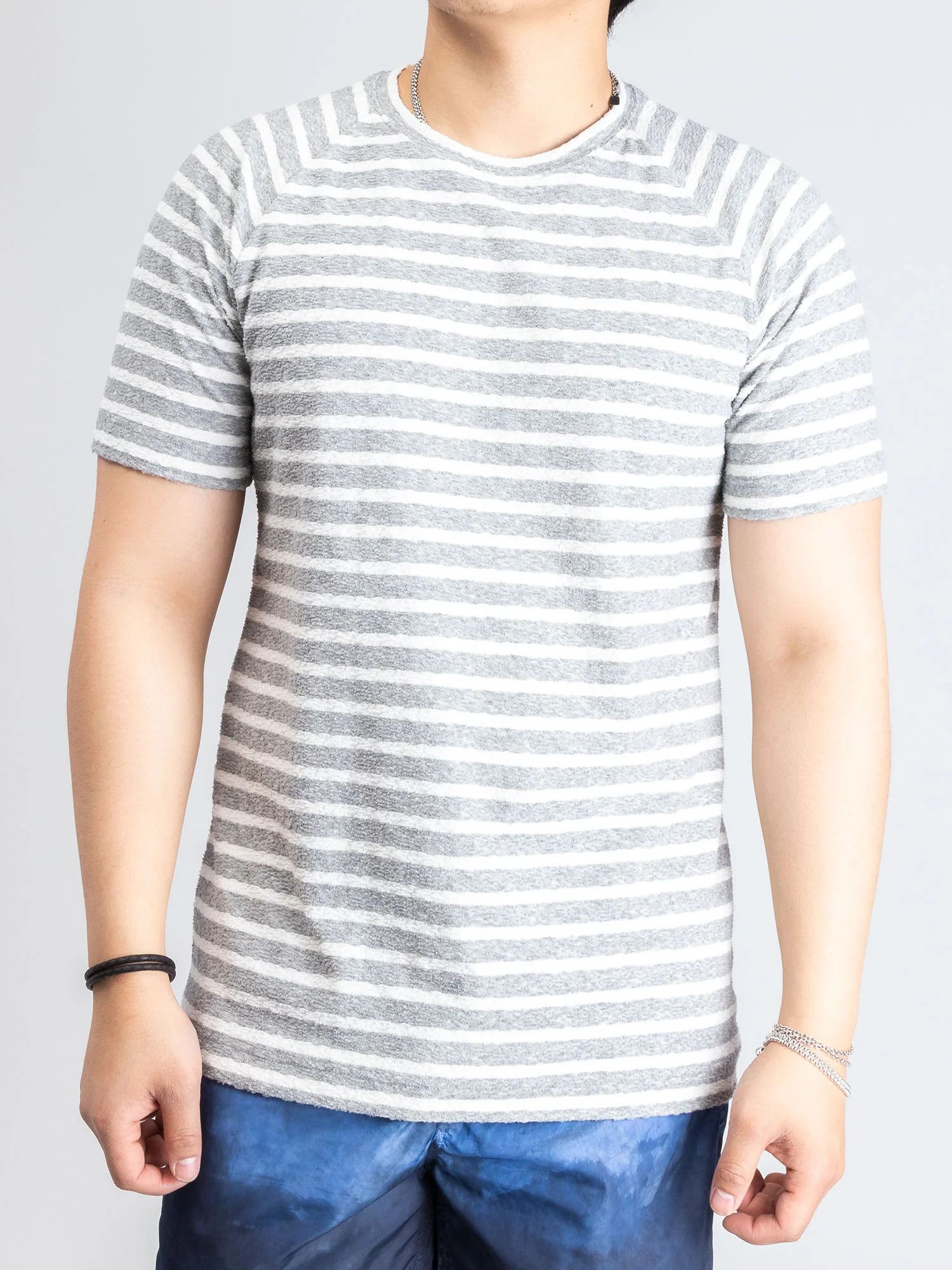 Loop Knit Raglan T-Shirt in Stone Stripe - Image 2