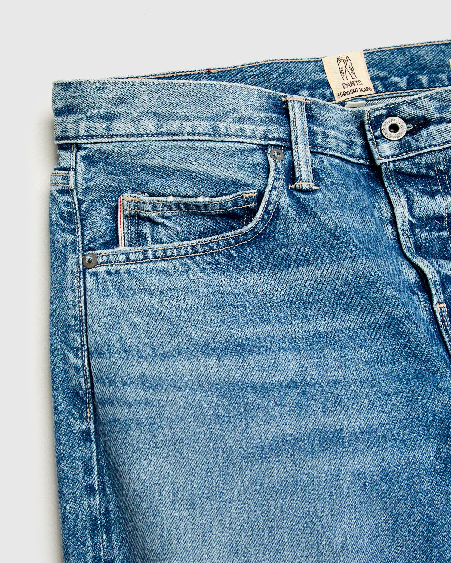 "Lou" 12.5oz Washed Natural Slub Selvedge Denim - Pen Slim - Image 6