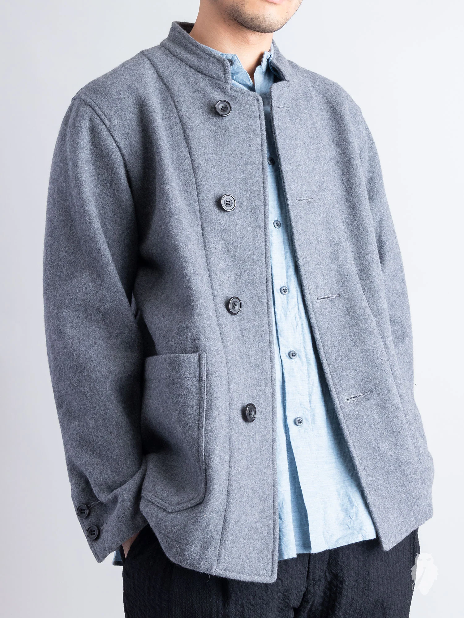 Mandarin Collar Jacket in Melange Grey - Image 2