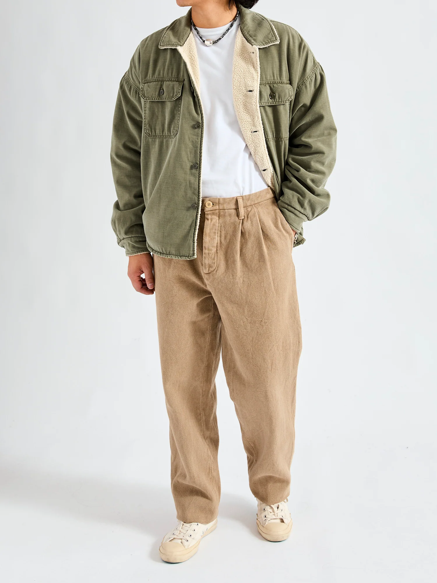 Military Boa Shirt Jacket in Khaki - Image 11
