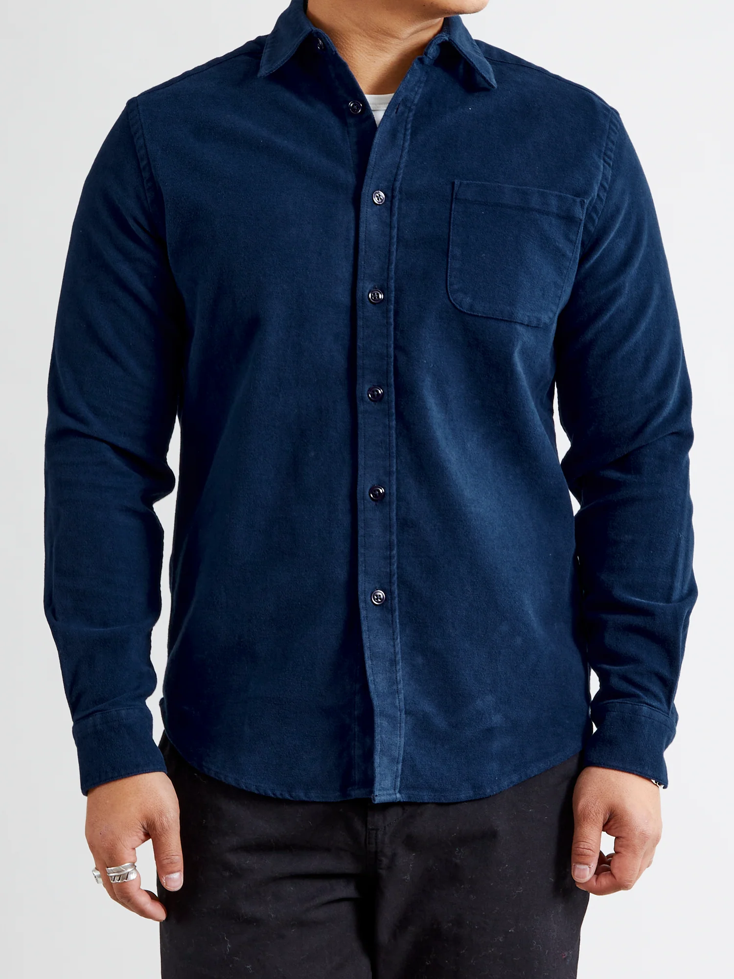 Moleskin Button-Up Shirt in Navy - Image 2