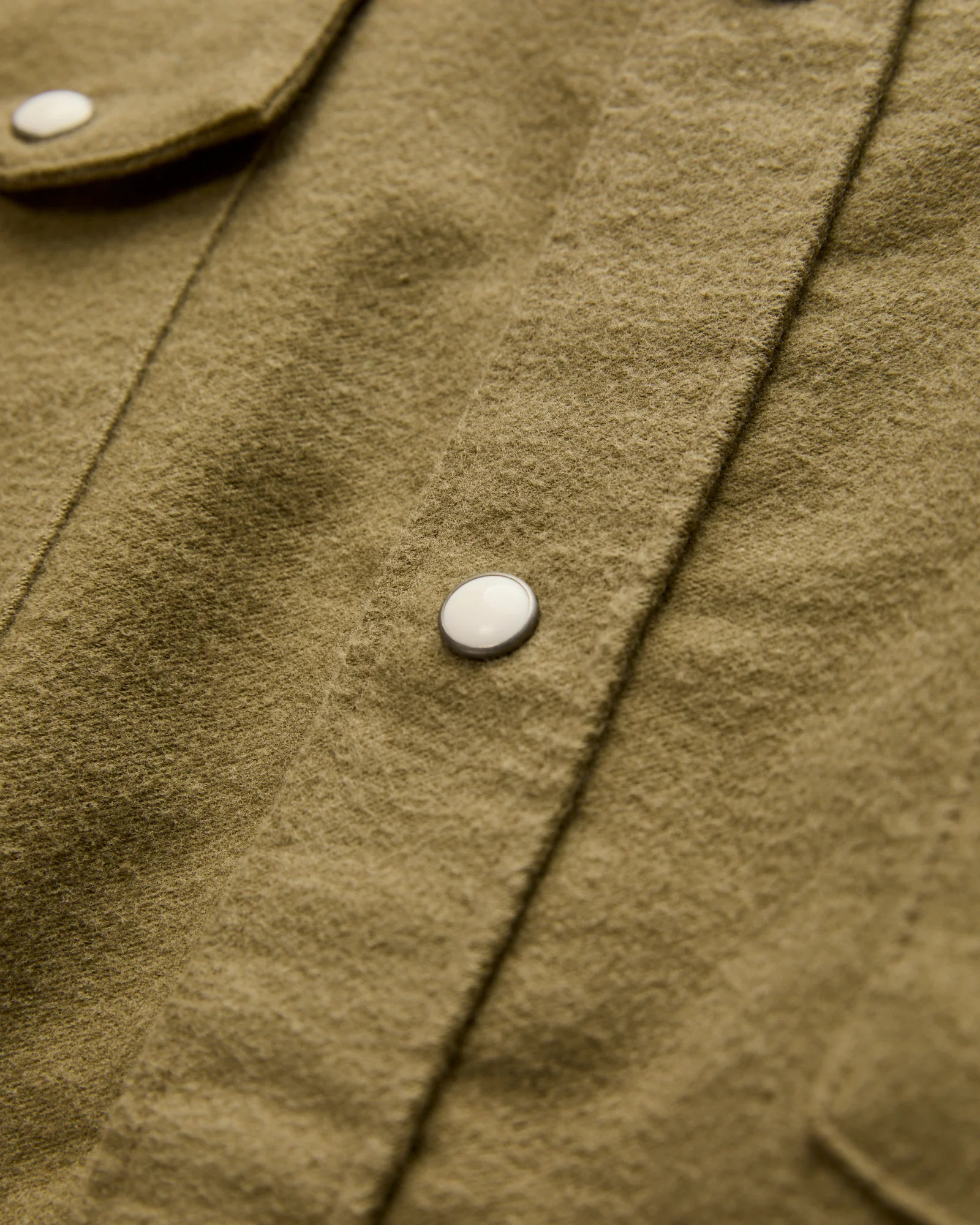 Moleskin Pearl Snap Shirt in Faded Olive - Image 4