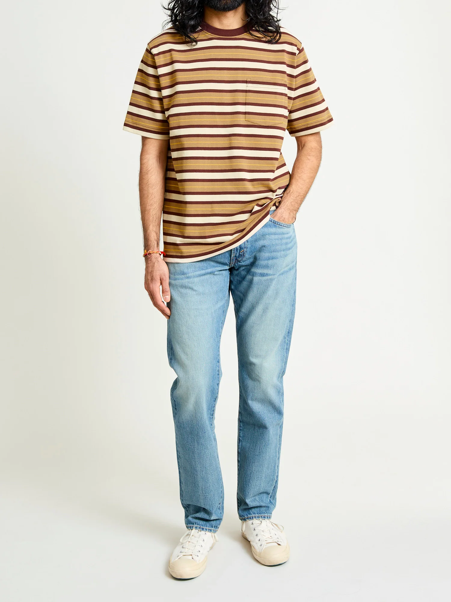 Multistripe Pocket T-Shirt in Light Brown - Image 8